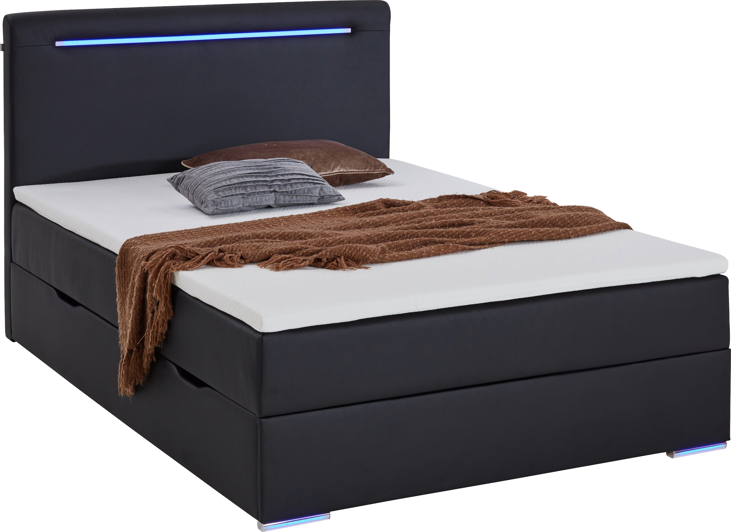meise.möbel Lit de boxe »Candela inkl. Bettkasten, Topper & LED-Beleuchtung an Kopfteil & Füssen«
