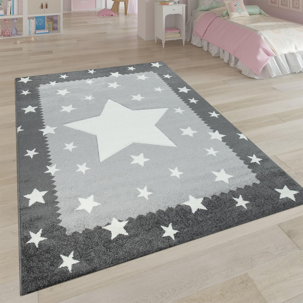 Paco Home Kinderteppich »Ela 398«, rechteckig, 3D-Design, Motiv Sterne, Pastell-Farben, mit Bordüre, Kinderzimmer