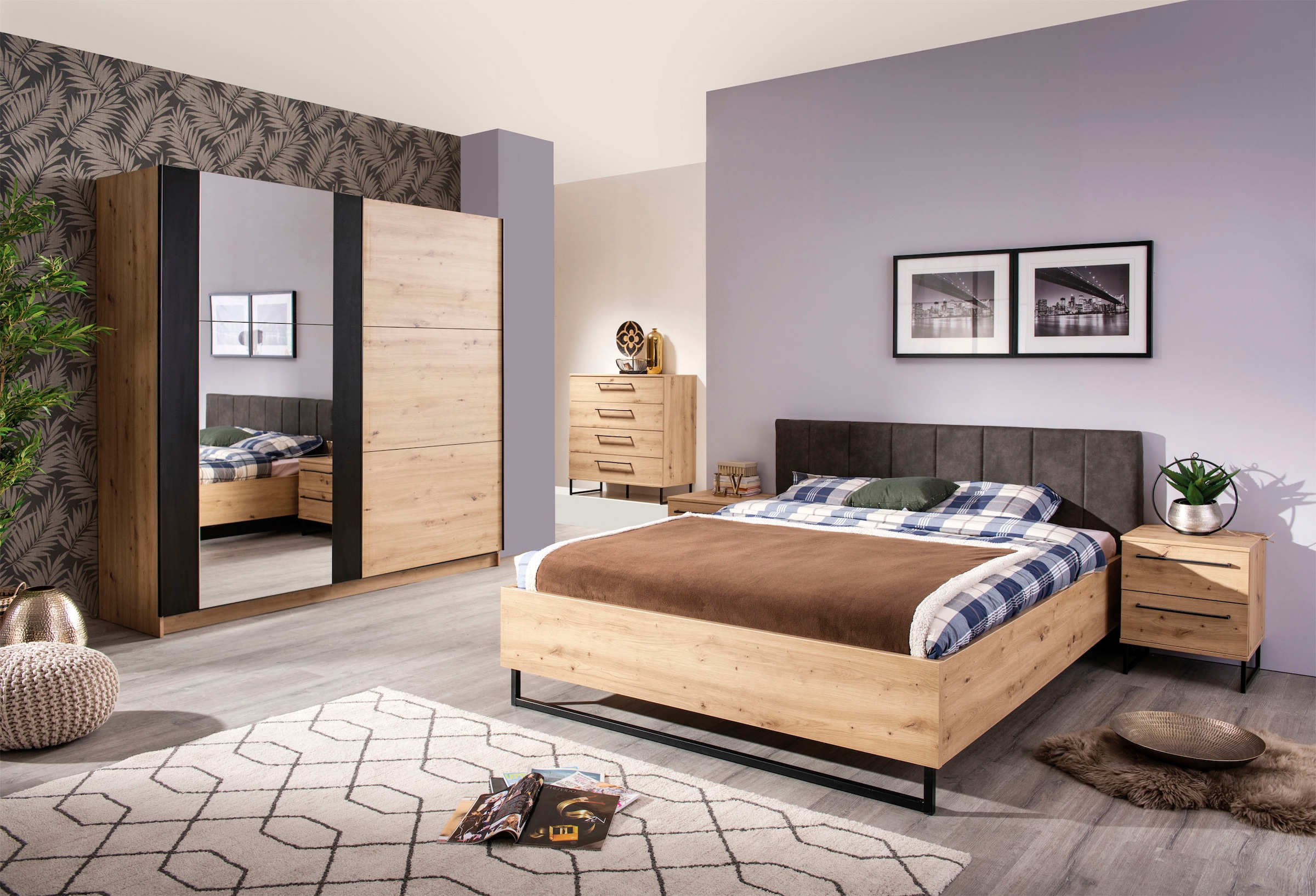 INOSIGN Nachtkommode »Sardinia, Nachtschrank, Masse (B/T/H): 45,5/35/54 cm«, (FSC-zertifizierter Holzwerkstoff), mit 2 Schubladen, Metallgriffe und Metallfüsse in Kufenform