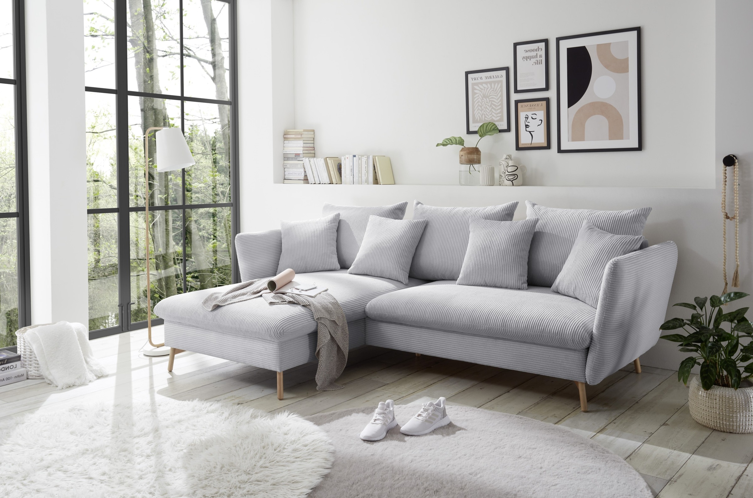 andas Ecksofa »MERLE, 258 cm, L-Form, traumhafter Cord,«, mit Bettfunktion und Bettkasten, Liegefläche 224 x 139