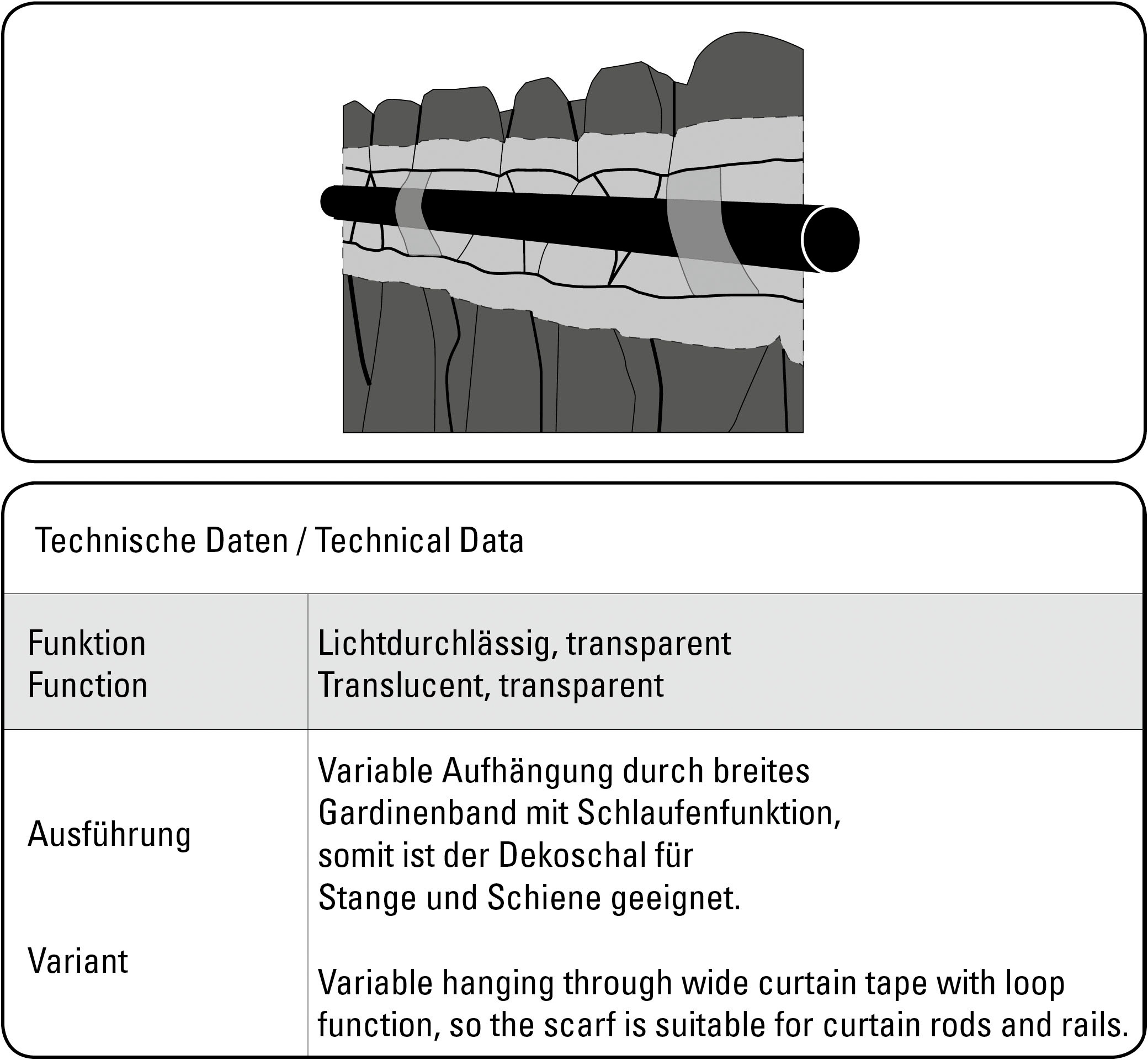 GARDINIA Gardine »Schal mit Gardinenband Dolly Voile mit Druck« verdeckte Schlaufen 1 Stk. tlg. Stoff Dolly-Voile mit Druck