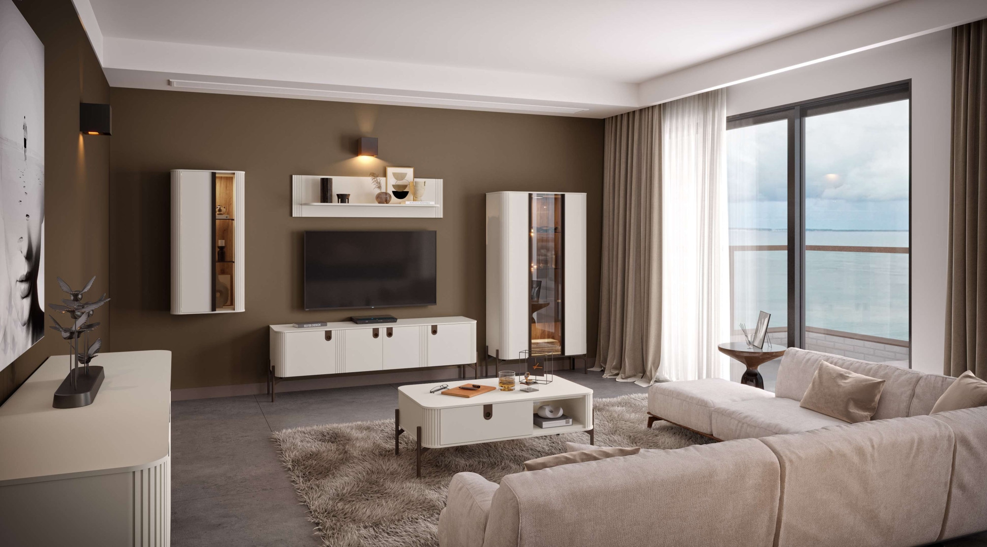 GOODproduct Hängevitrine »Rondo, Wandschrank, Schwebendes Design für modernen Wohnraum« UV lackiert, Soft Close Funktion, Beleuchtung, Wandmontage