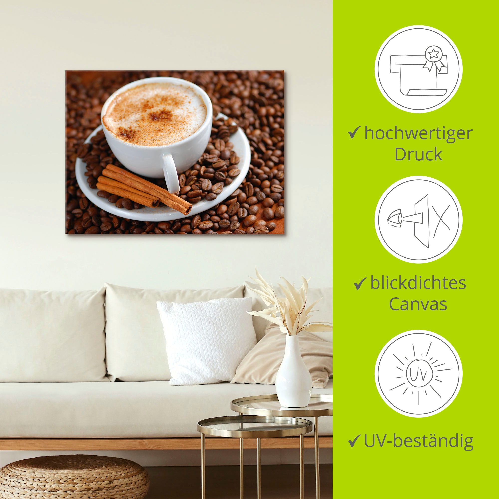 Artland Tableau sur toile »Cappuccino - Kaffee« 1 cuis tlg. auf Holzrahmen gespannt