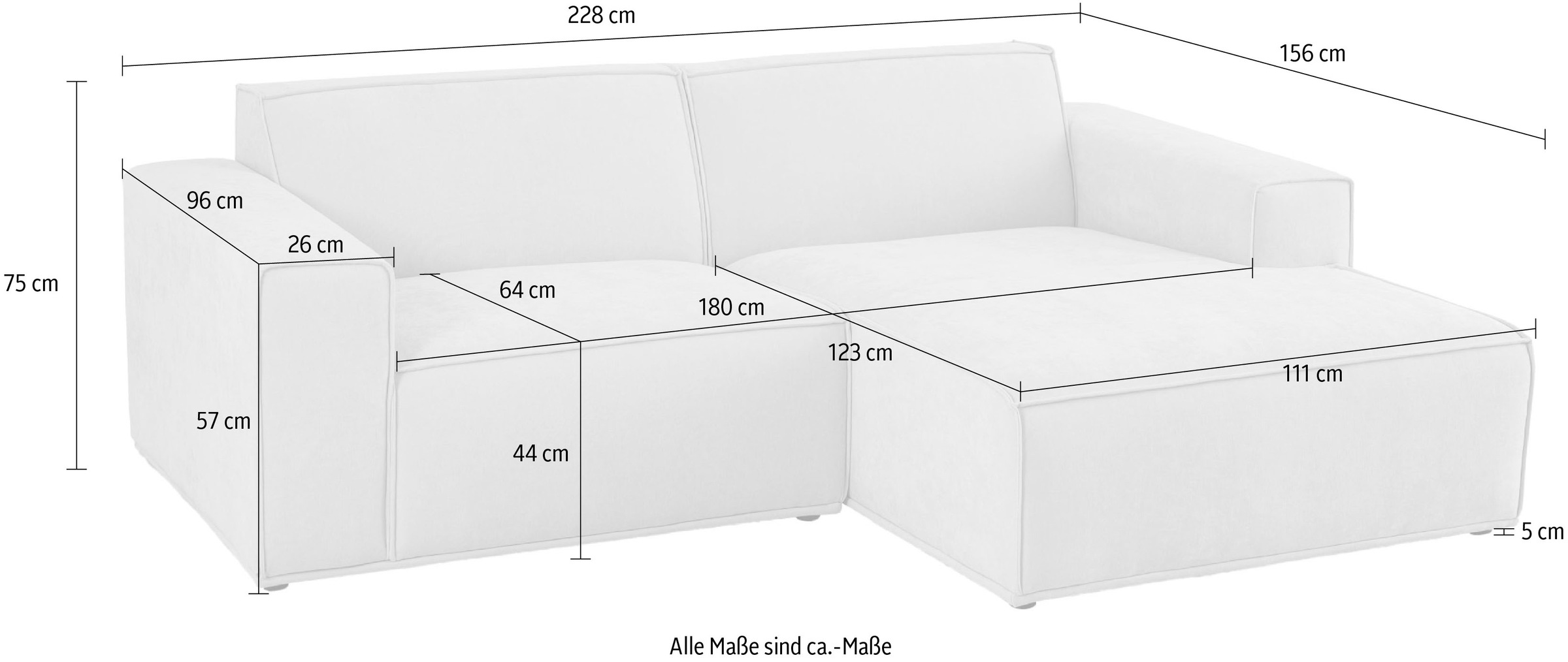 Home affaire Ecksofa »Avelin, 228 cm, L-Form, Chenille, Struktur-Boucle«, mit Wellenunterfederung, Kedernaht, bodentief, Skandi-Design