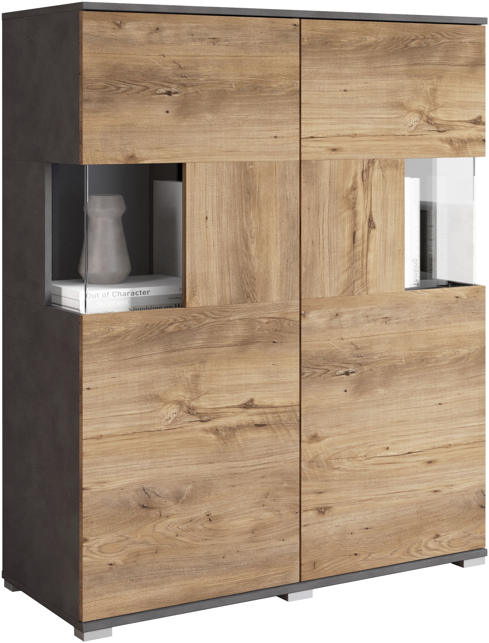 GOODproduct Highboard »Kenia« 1 Stk. tlg. Modernes Highboard mit Glastüren, Breite 100 cm