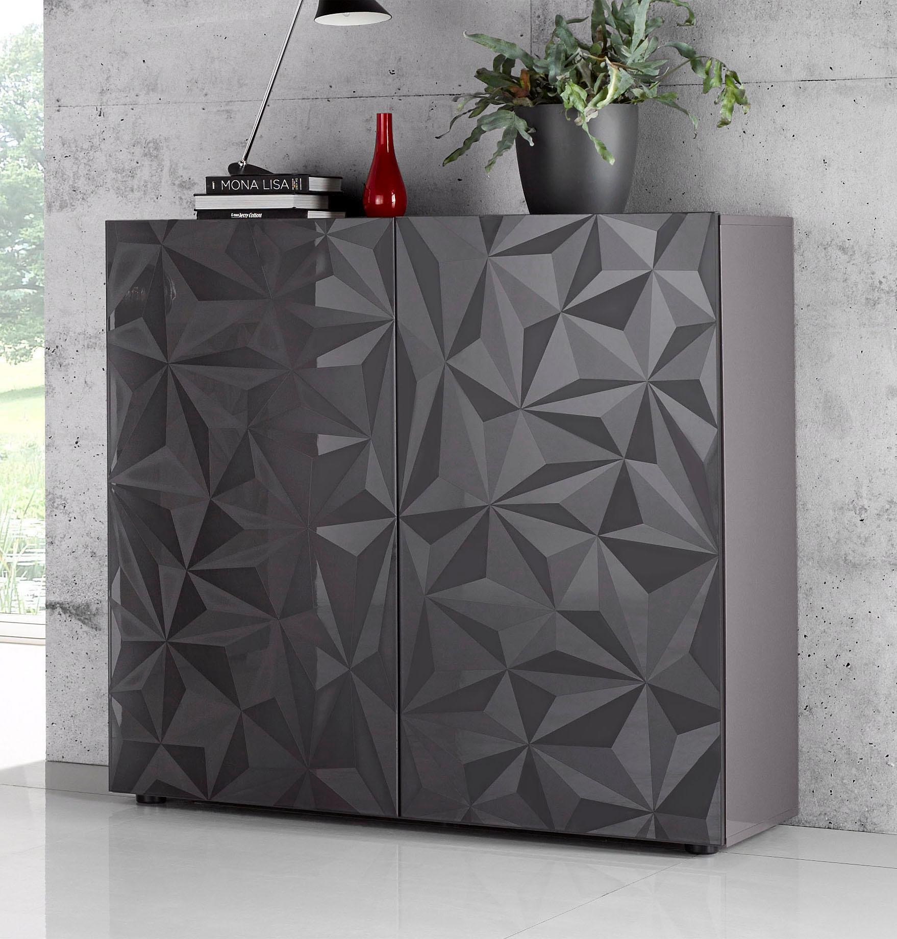Image of Home affaire Highboard "Prisma Höhe 111 cm, Breite 121 cm, Kommode 2 Türen, Hochkommode" Front mit elegantem Siebdruck, grifflos, viel Stauraum