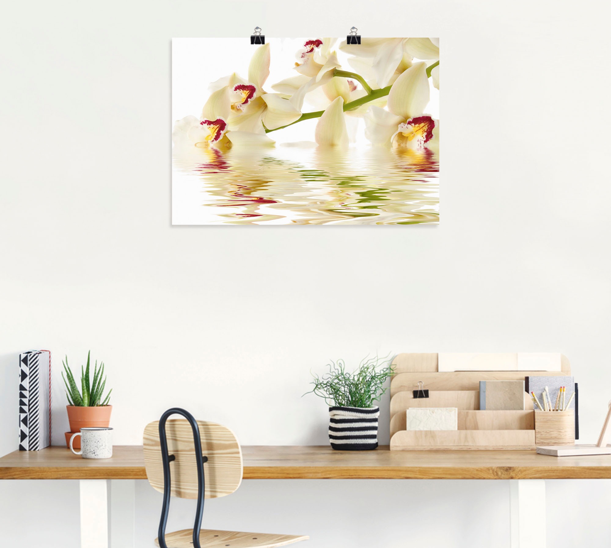 Artland Wandbild »Weisse Orchidee mit Wasserreflektion« Blumen 1 Stk. tlg. als Leinwandbild, Poster in verschied. Grössen