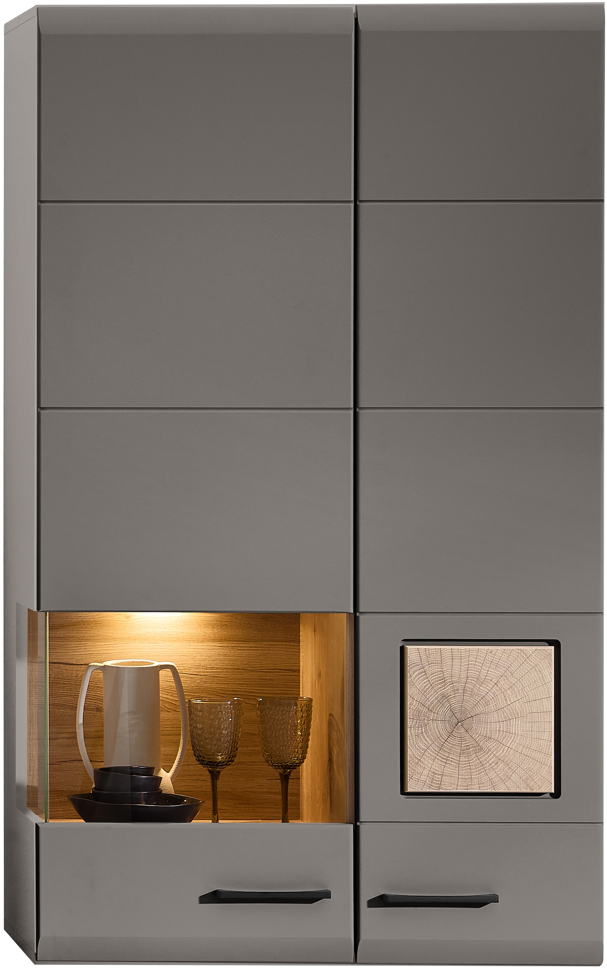Innostyle Vitrine suspendue »FUN PLUS II« 1 porte en verre, 1 porte en bois, 10 compartiments, softclose, protection d'angle ABS