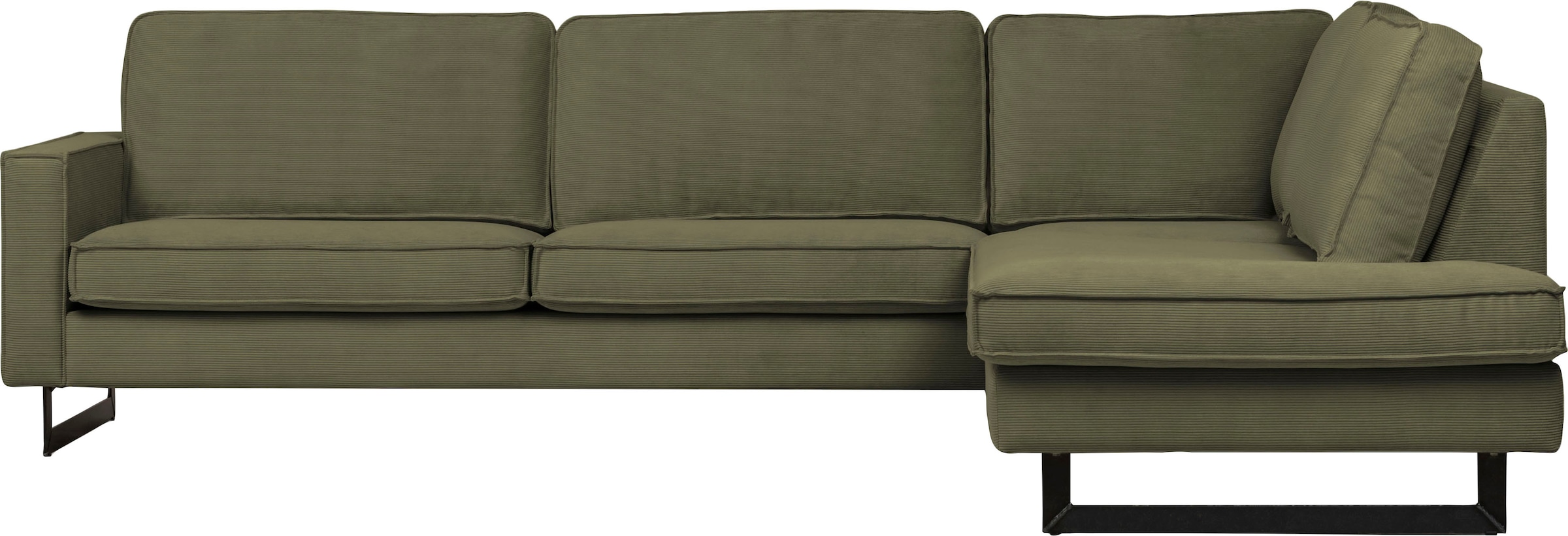 Places of Style Ecksofa »Pinto, 290 cm, Cord, Chenille, Lederoptik, Ottomane links / rechts«, mit Keder, schwarze Metallfüsse, Wellenunterfederung