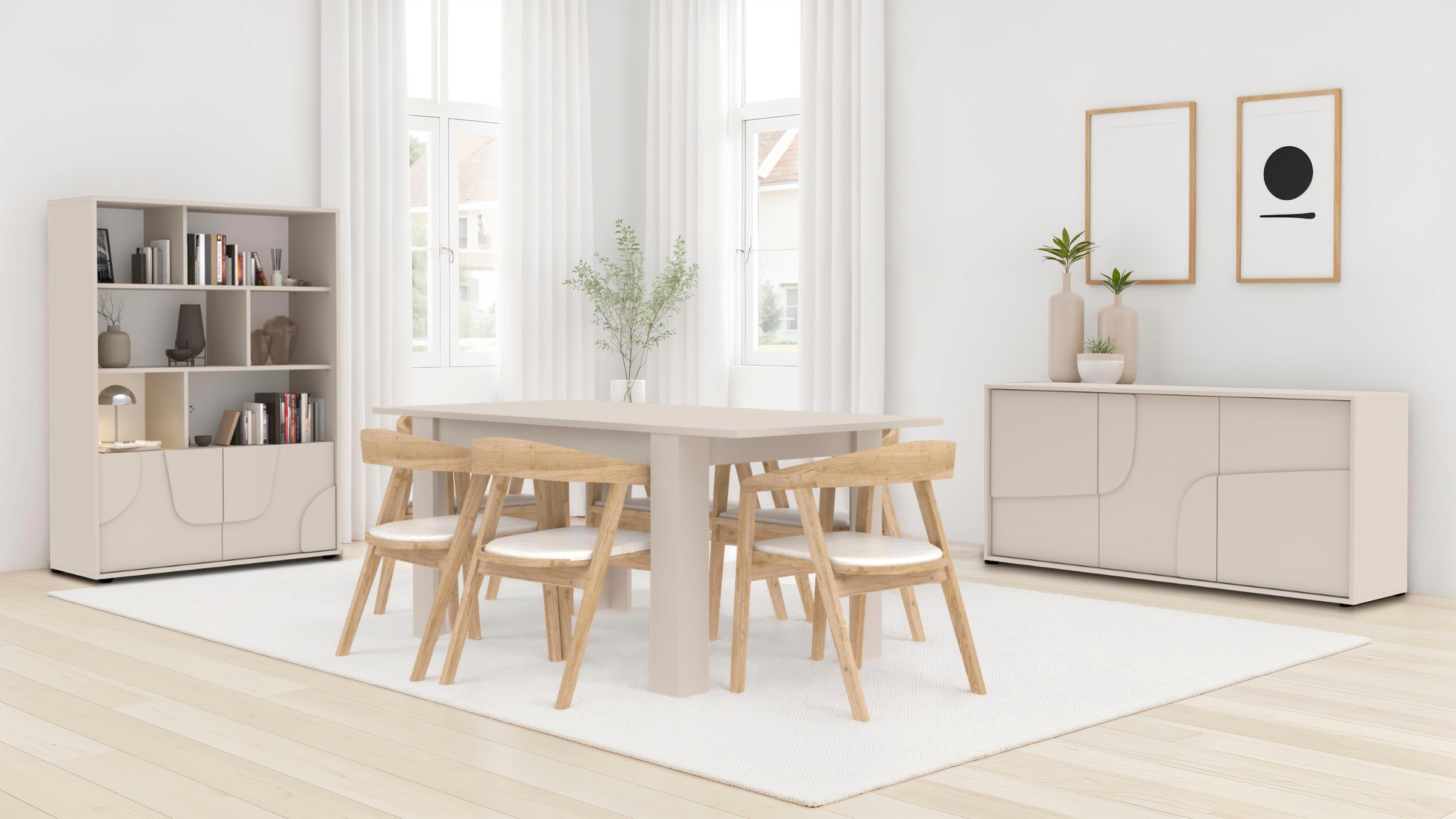 INOSIGN Buffet haut »Stone, H 155/141, B 105 cm, 2 Türen, 6 offene Fächer, Regal-Schrank« 3D-Design, Push-to-open, Stauraum dekorativ & praktisch, Füsse wählbar