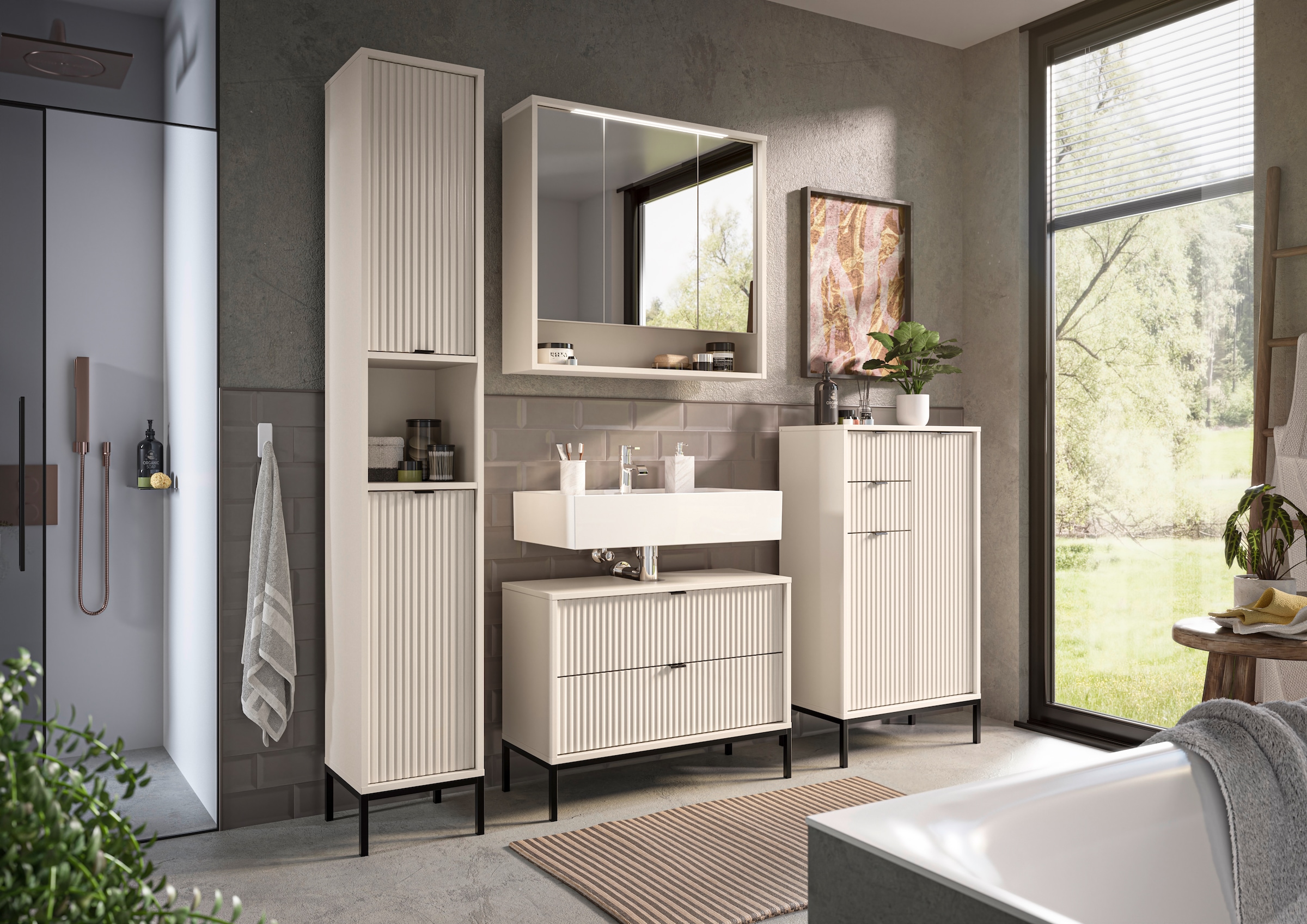 BASIC by Balculina »Lucera Midischrank, Badezimmerschrank BxHxT 60x106x32« 1 cuis tlg. largeur 60 cm, porte montable à gauche/droite