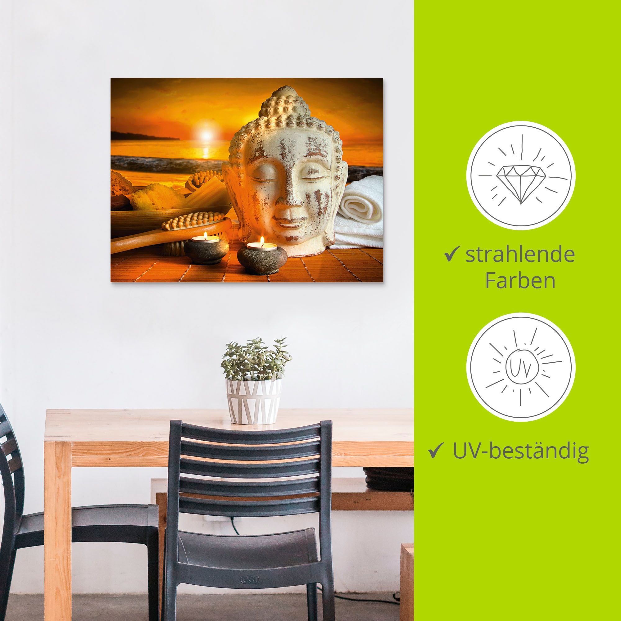 Artland Wandbild »Bad-Zubehör mit Buddha-Statue«, Religion, (1 St.), als Alubild, Outdoorbild, Leinwandbild, Wandaufkleber, versch. Grössen