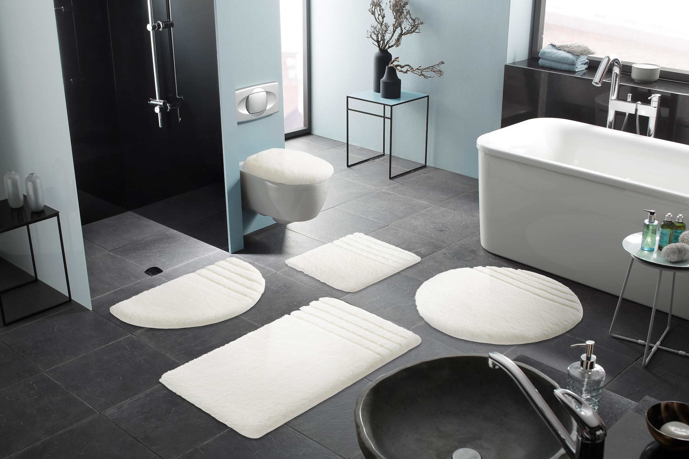 Möve Badematte »Loft, Badvorleger, Badezimmer Teppich«, rutschhemmend beschichtet, fussbodenheizungsgeeignet-strapazierfähig-schnell trocknend, Badteppich, Badematten auch als 2 teiliges Set & rund