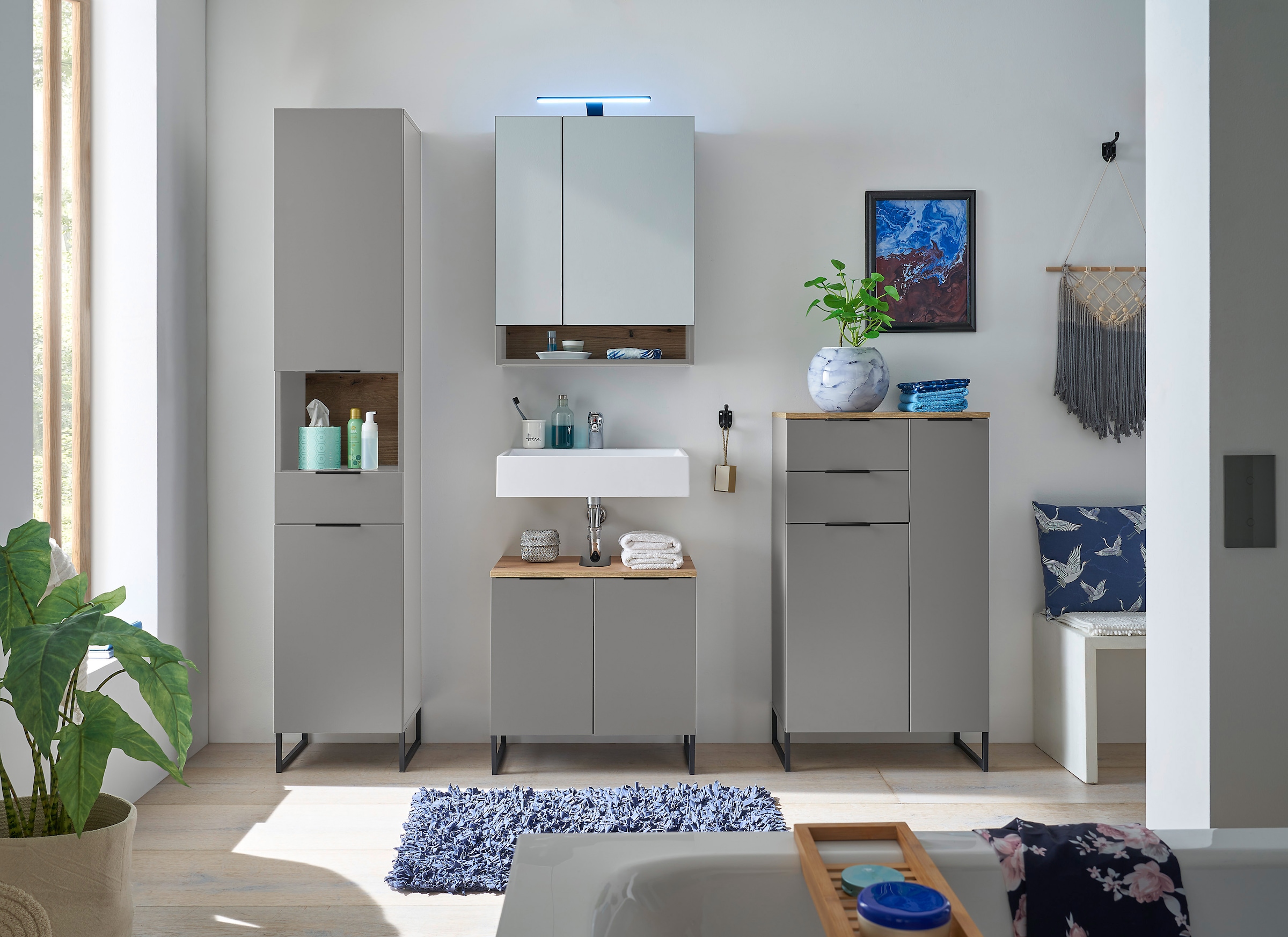BASIC by Balculina Armoire sous lavabo »Denver Waschbeckenunterschrank, Badezimmerschrank 60x60x35« 1 cuis tlg. largeur 60 cm, porte montable à gauche/droite, softclose