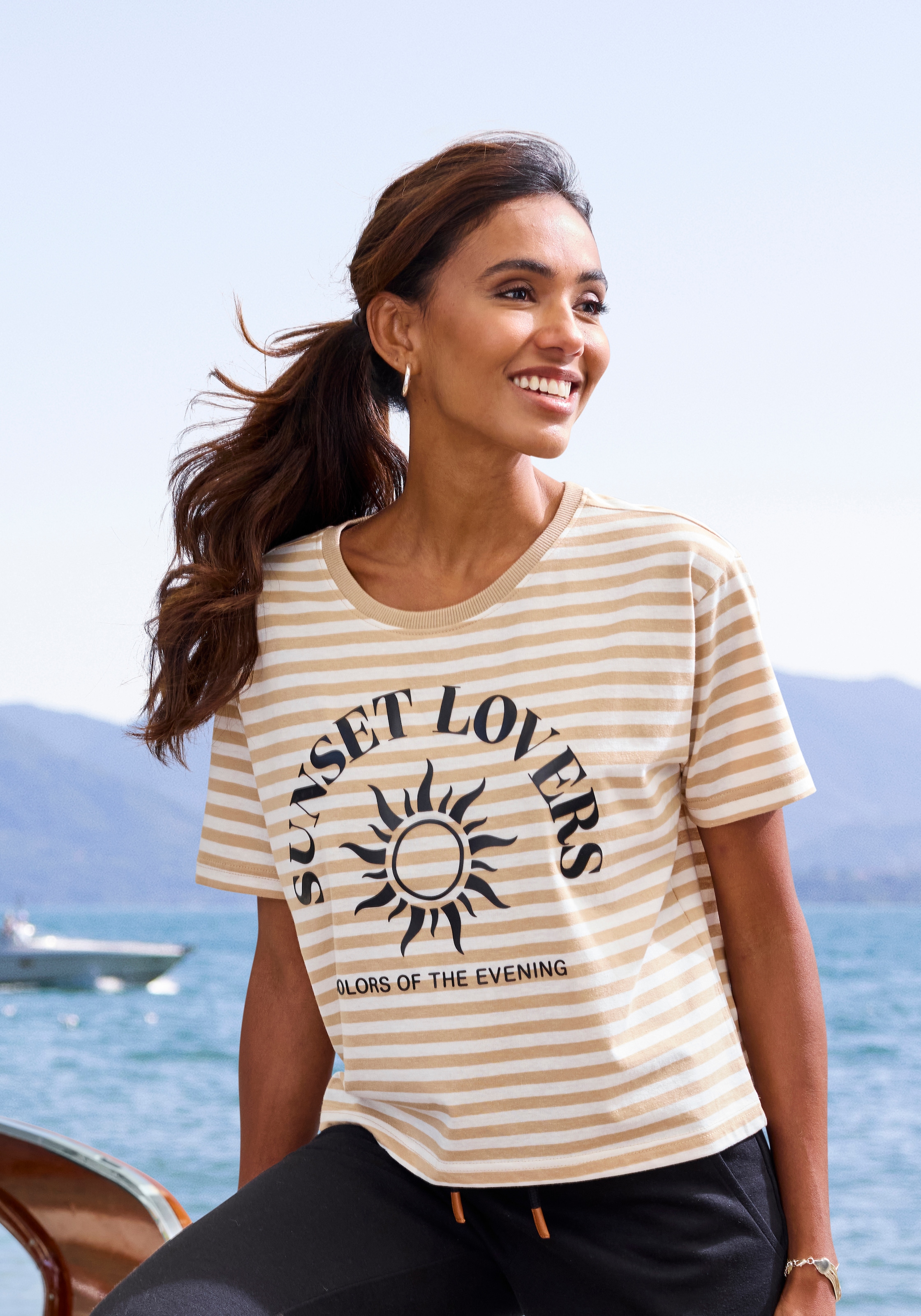 Image of H.I.S T-Shirt gestreift mit Print, Loungewear