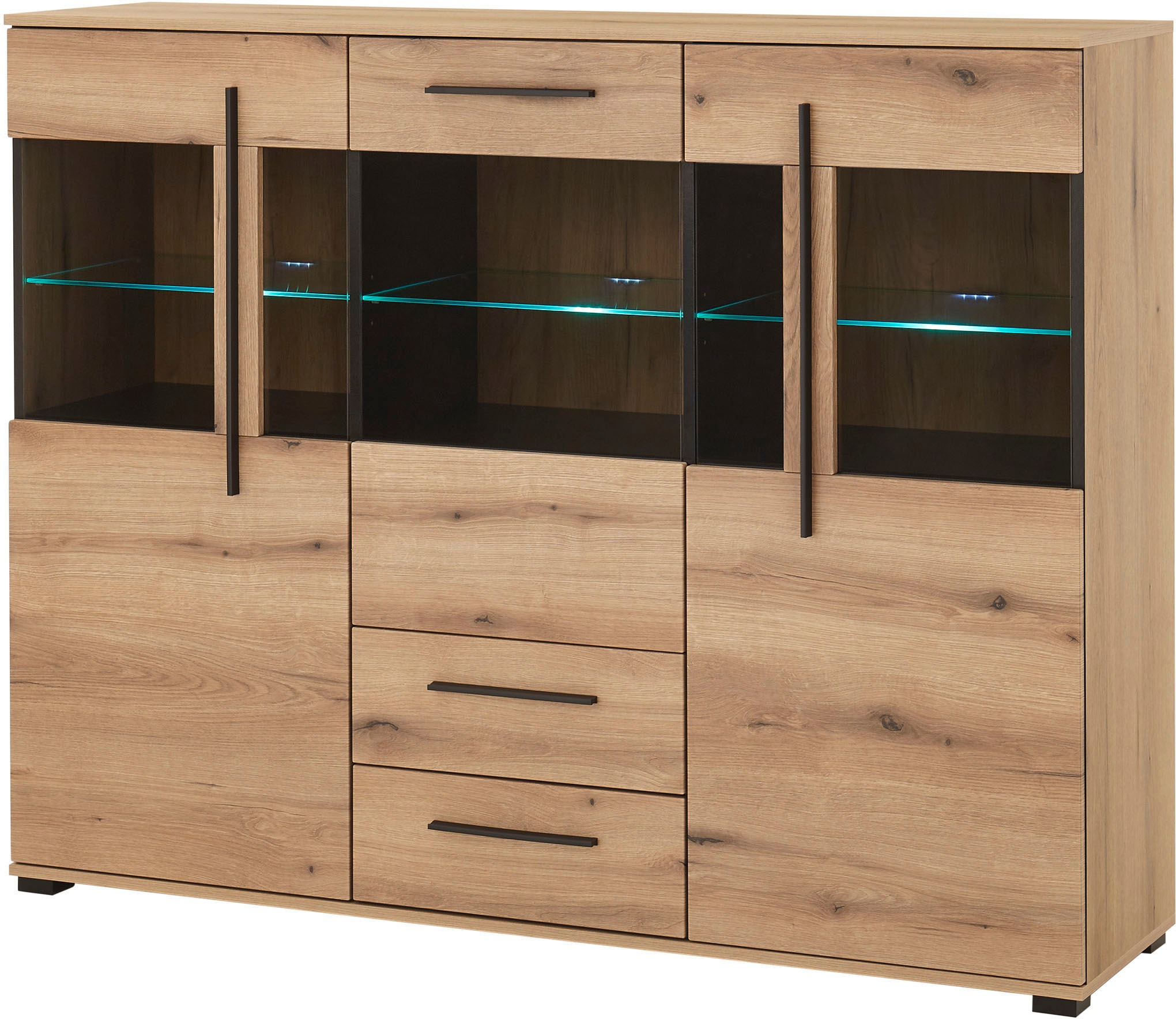 INOSIGN Highboard »Cantara, moderner Schrank, Vitrine in Eiche Dekor oder weiss«, schwarze Stangengriffe, ausreichend Stauraum, vielseitig einsetzbar