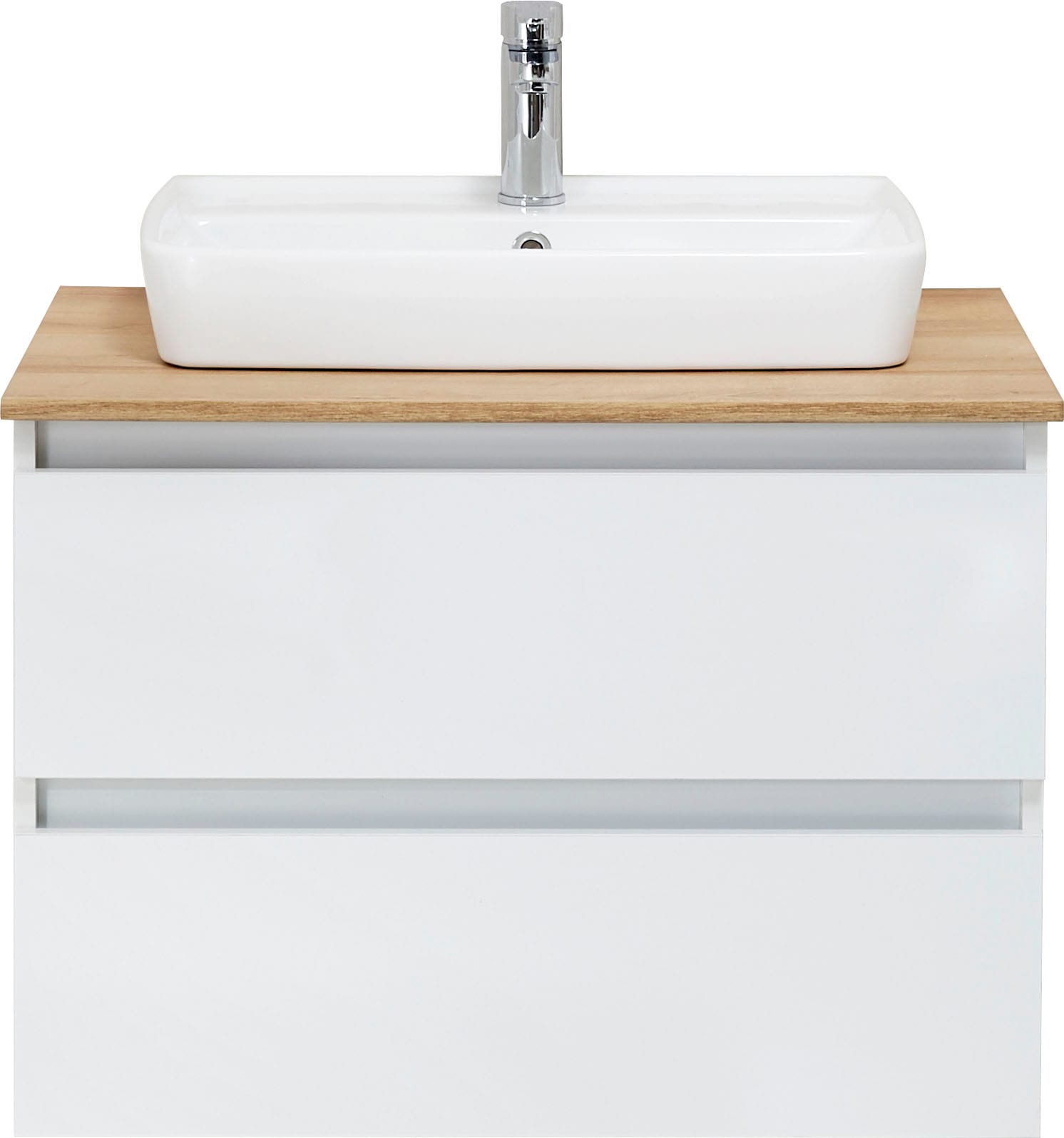 Saphir Waschtisch »Quickset 360 Waschplatz mit Keramik-Aufsatzbecken, wandhängend« Waschtischplatte, 78 cm breit, Weiss Glanz, 2 Schubladen