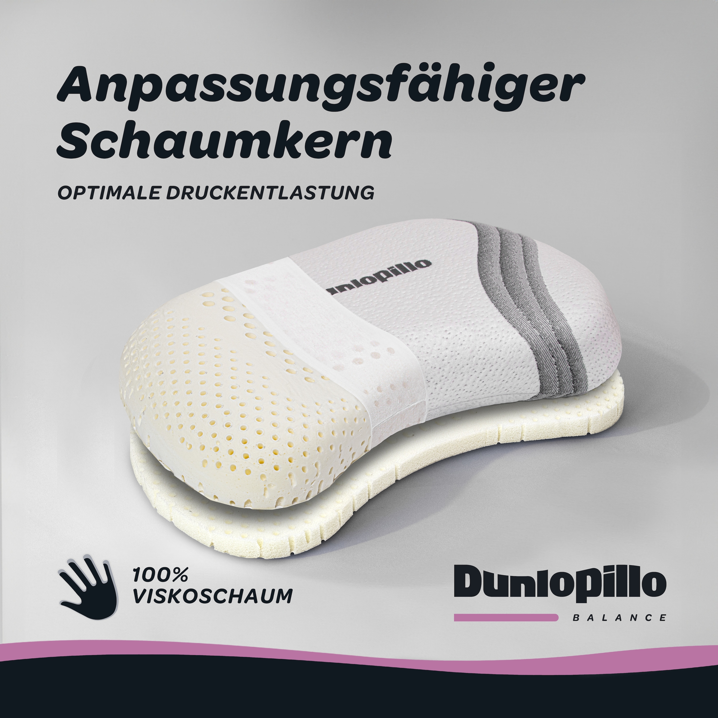 Dunlopillo Nackenstützkissen »Anti-Aging, NEUHEIT, Nackenstützkissen mit zwei Kernkomponenten« Füllung: Viskoschaum 1 Stk. tlg. in Grösse 38 x 53 x 9 cm, für variable Höhenanpassung 7 oder 9 cm