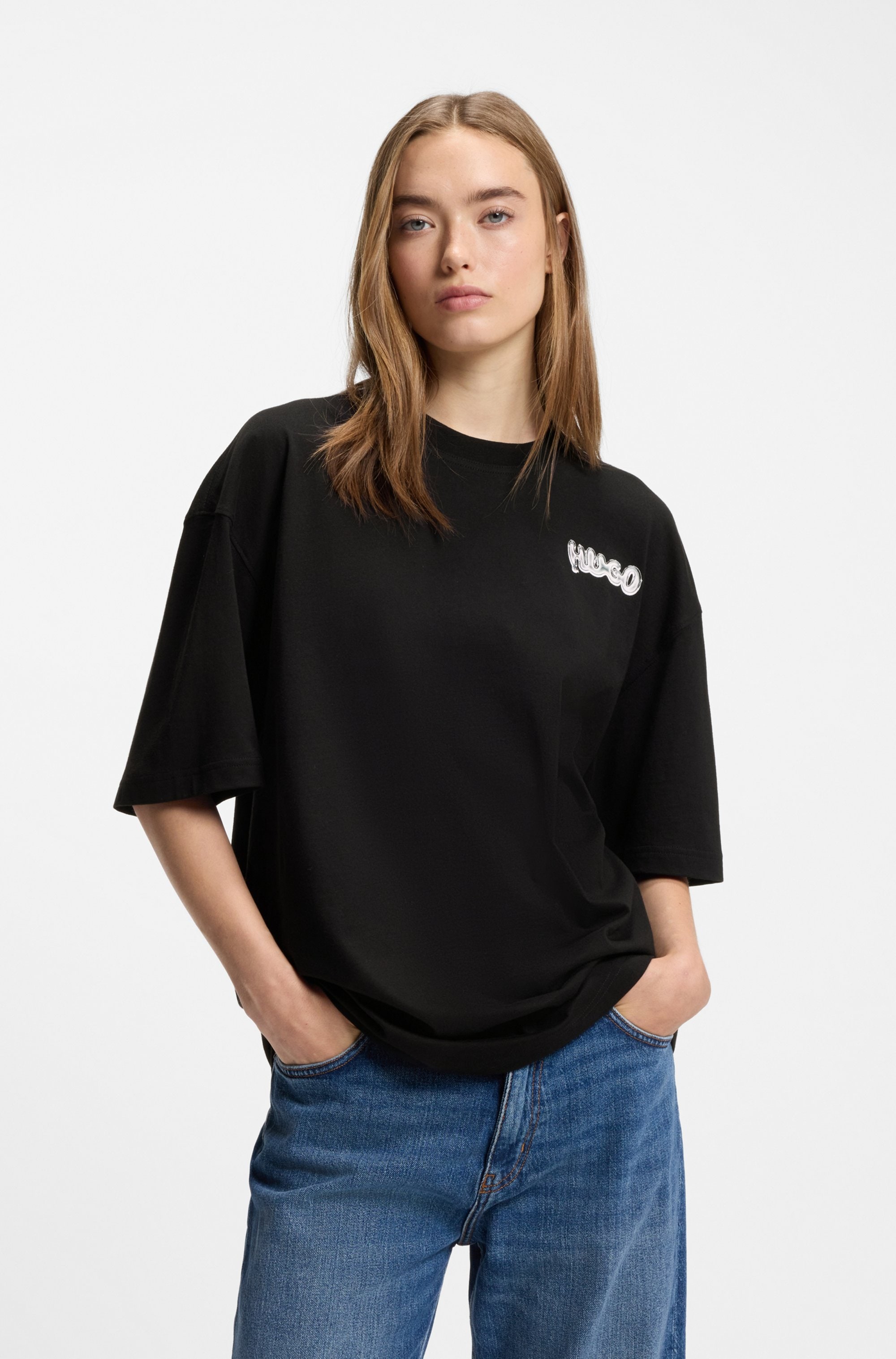 Image of HUGO T-Shirt "Nyrotee" Rundhalsausschnitt, loose fit, Logoprint