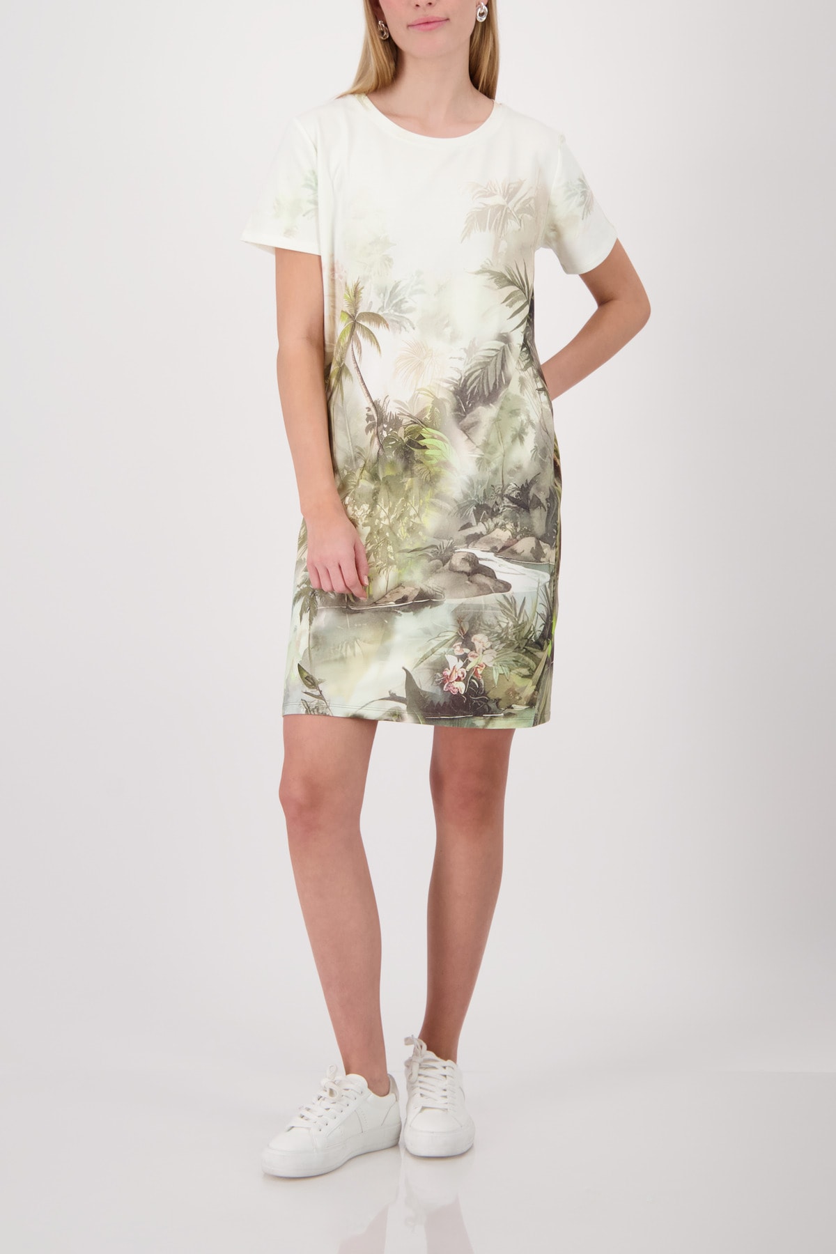 Monari Robe t-shirt »Kleid Tropical Allover« Sans poche Regular fit mit tropischem Print