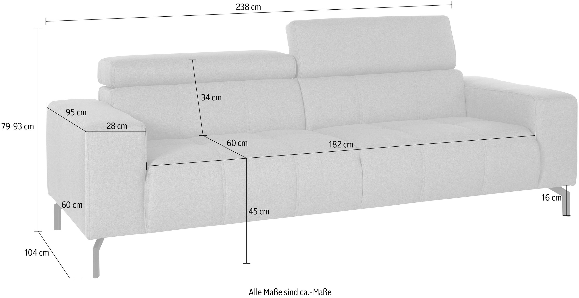 DOMO collection 2,5-places »Cunelli zeitlos und elegant, moderne Sitznähte als Designelement,« wahlweise mit 6-fach verstellbaren Kopfteilen, fester Sitzkomfort