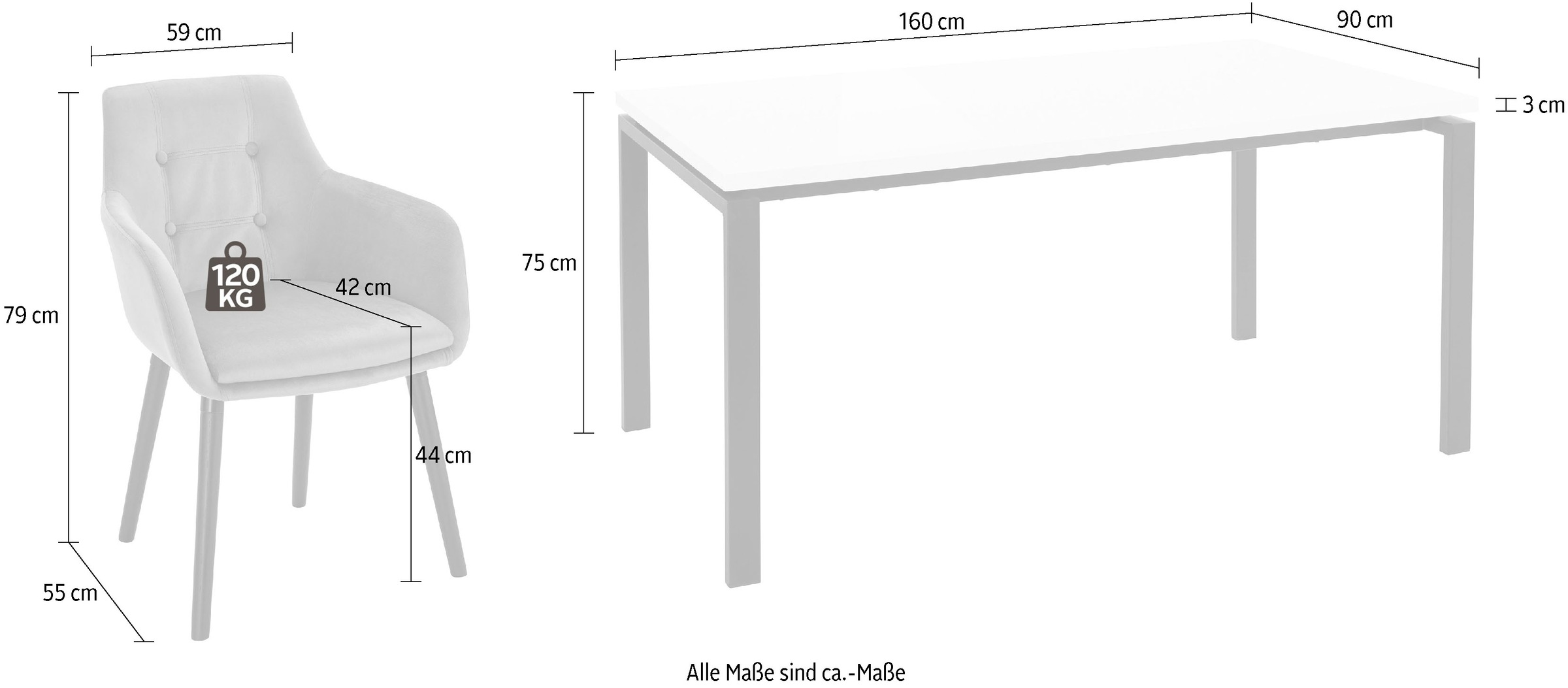 INOSIGN Essgruppe »Bradford«, (Set, 5 tlg.), mit bequemen Schalenstühlen