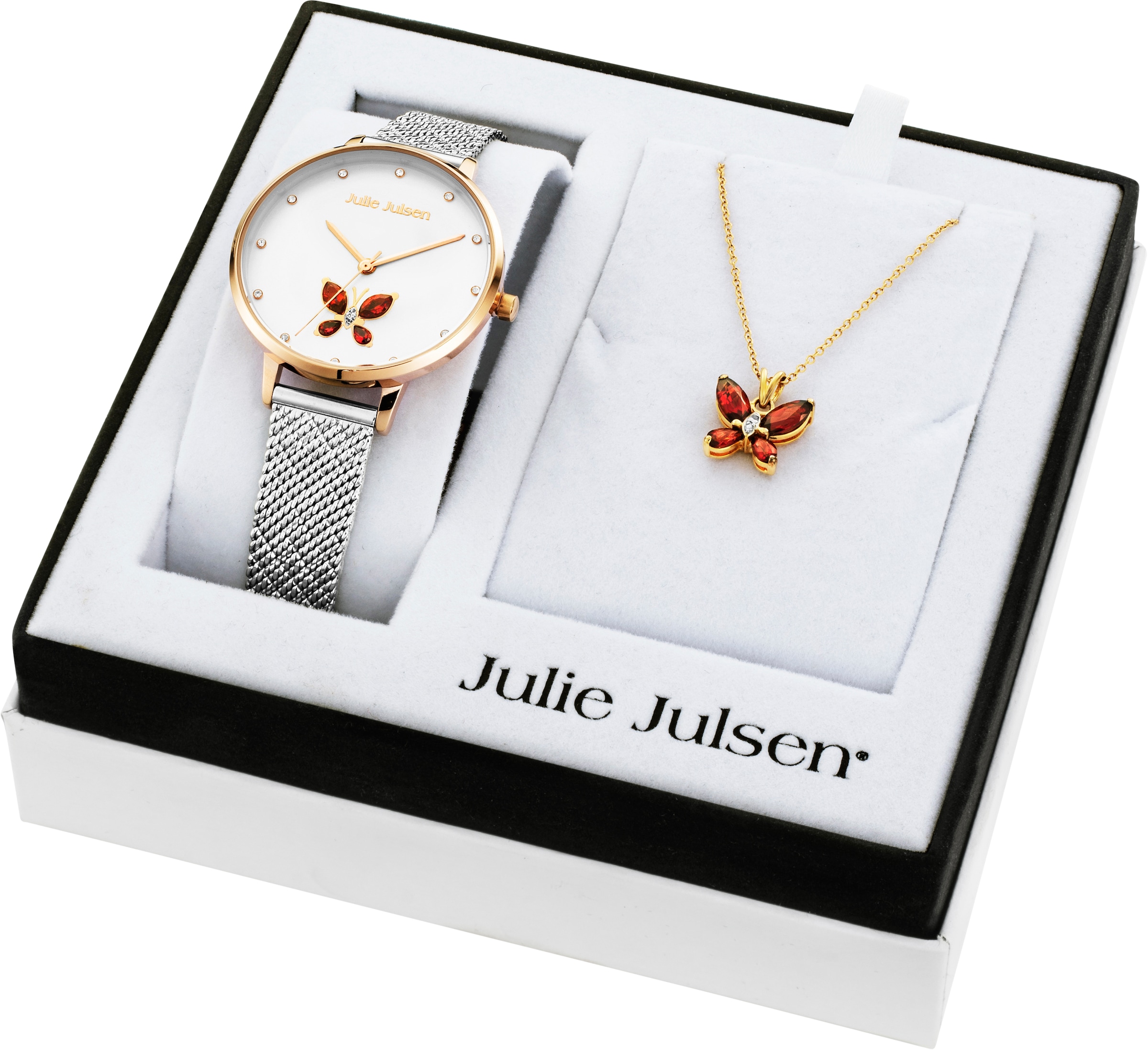 Julie Julsen Quarzuhr »Butterfly Box, JJW1187RGSME-SET«, (Set, 3 tlg., mit Kette und... kaufen