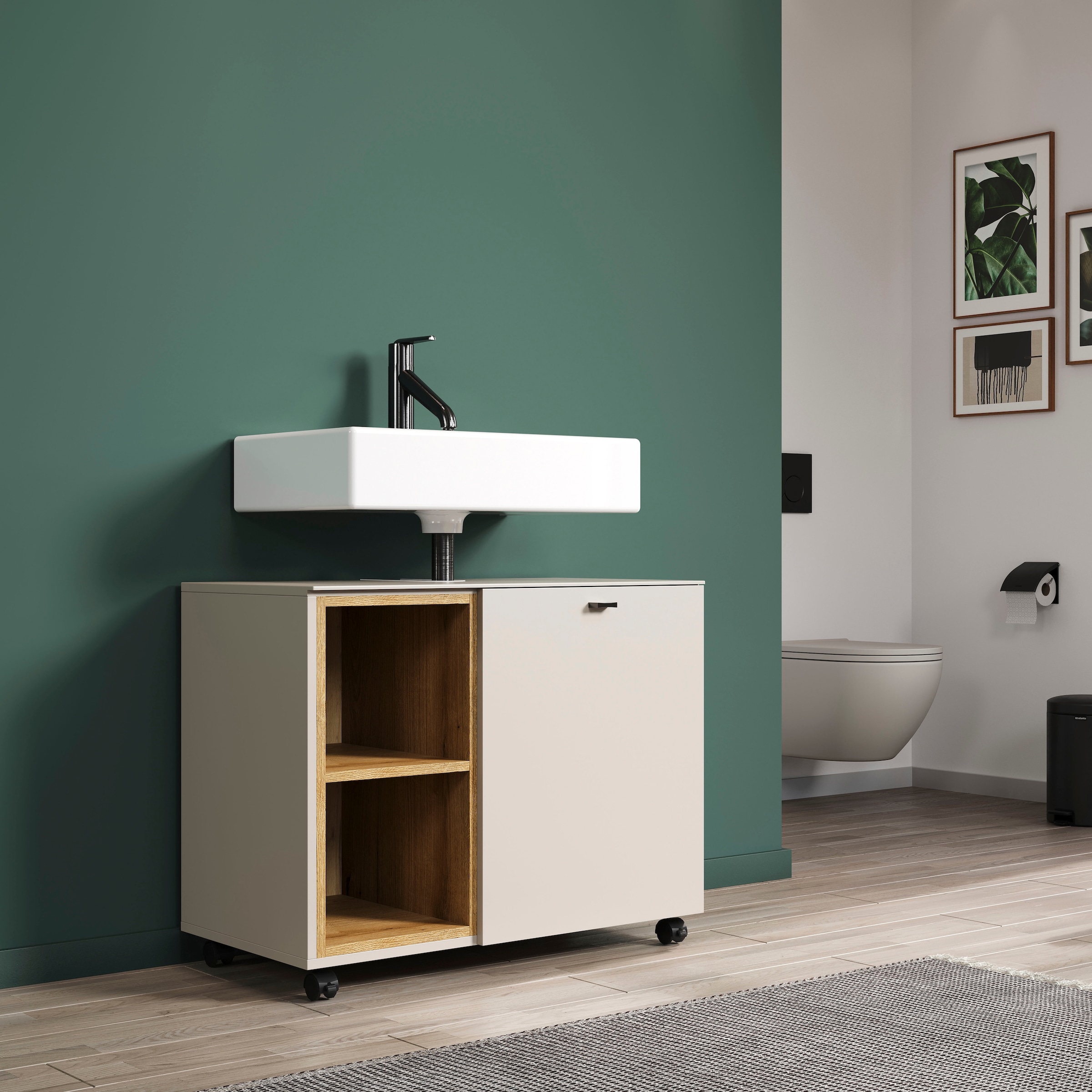 welltime Armoire sous lavabo »San Pedro« 1 cuis tlg. Waschbeckenunterschrank a. Rollen, Soft-Close 80/42/64 cm