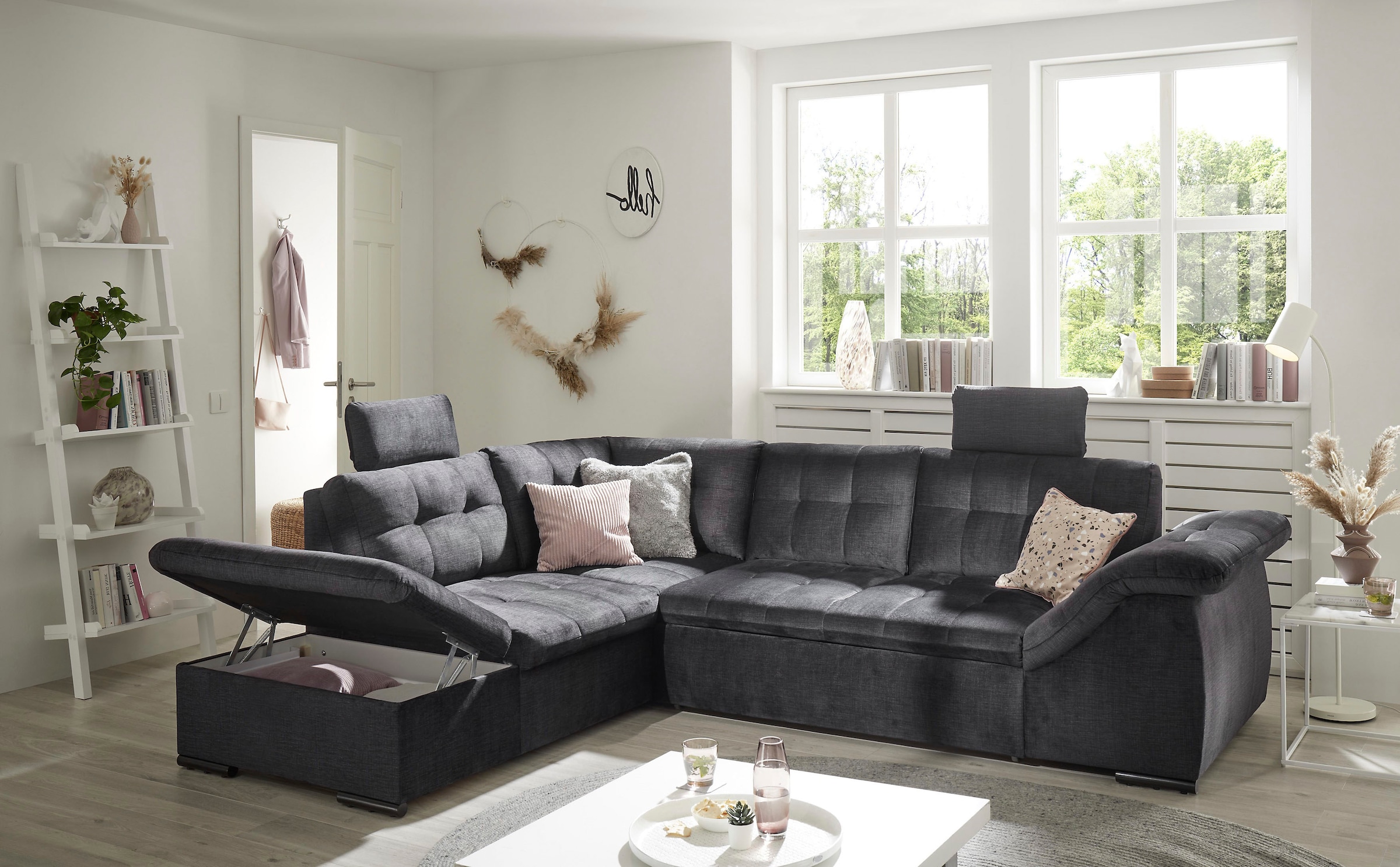 ED EXCITING DESIGN Ecksofa »Estrella L-Form«, mit Bettfunktion, Bettkasten, Armteilverstellung & Kopfstützen