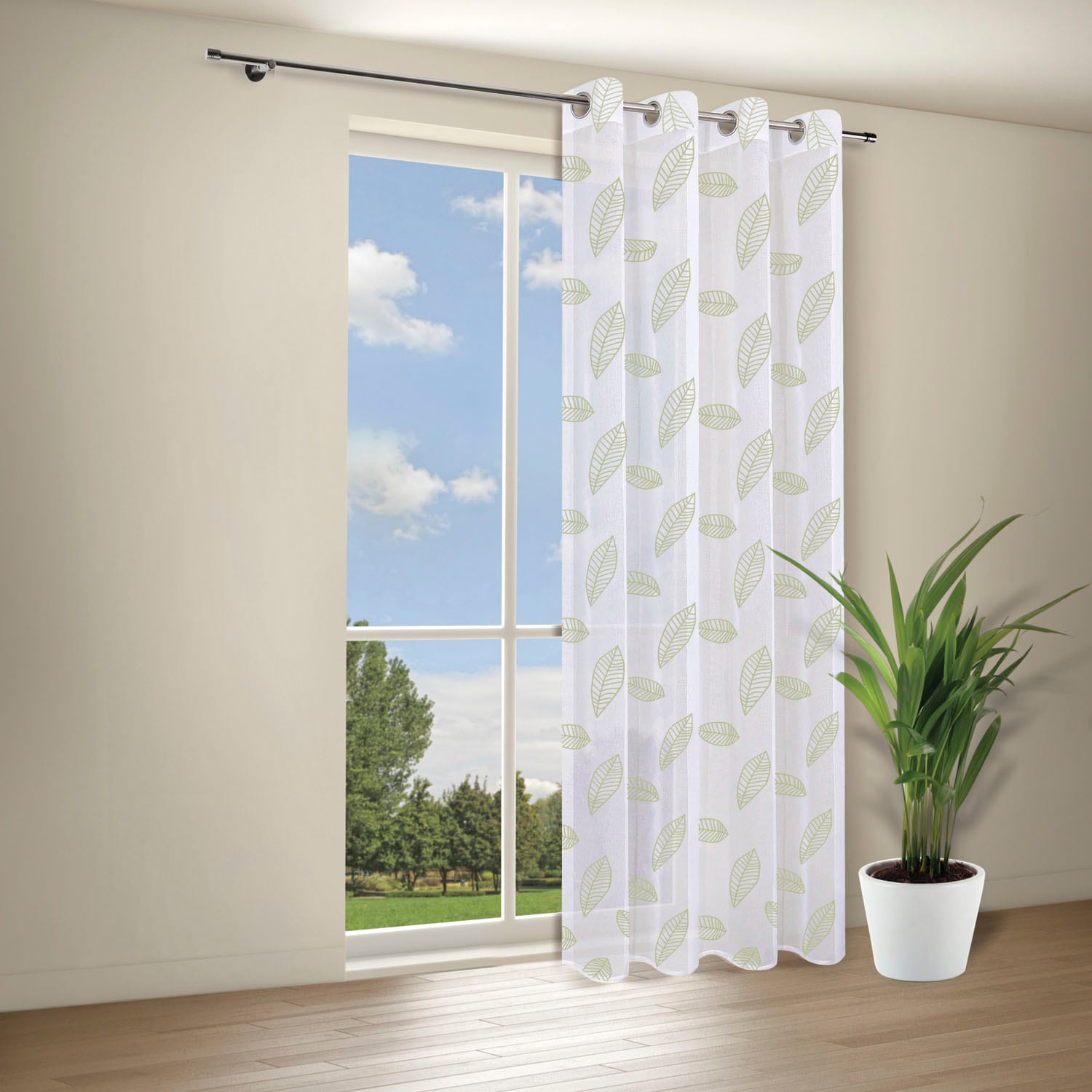 Gerster Rideau »Helen« Œillet 1 cuis tlg. Ösenschal bestickt mit Blättern