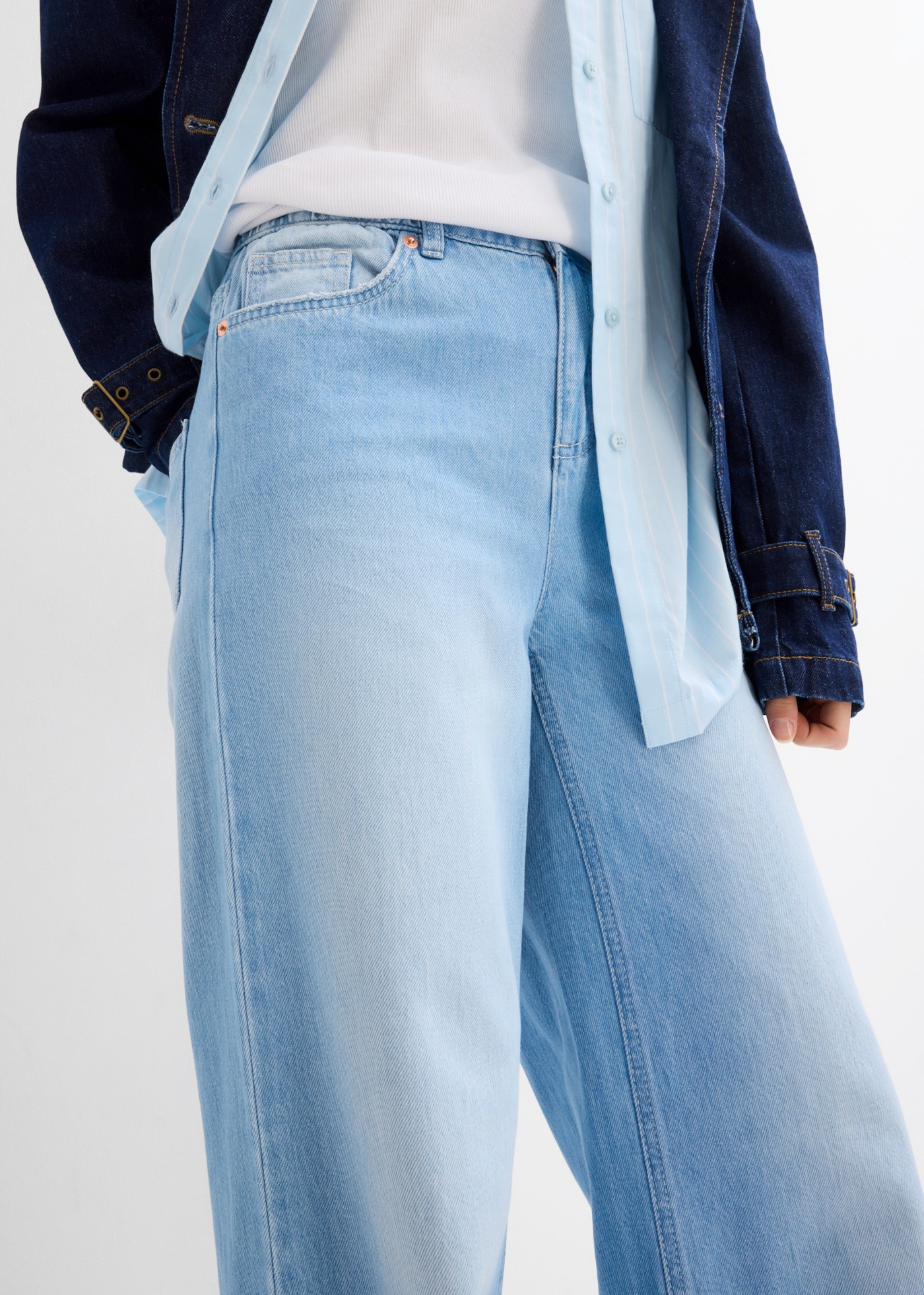 bonprix Jeans large coupe large, design 5 poches, ceinture élastique confortable, taille haute