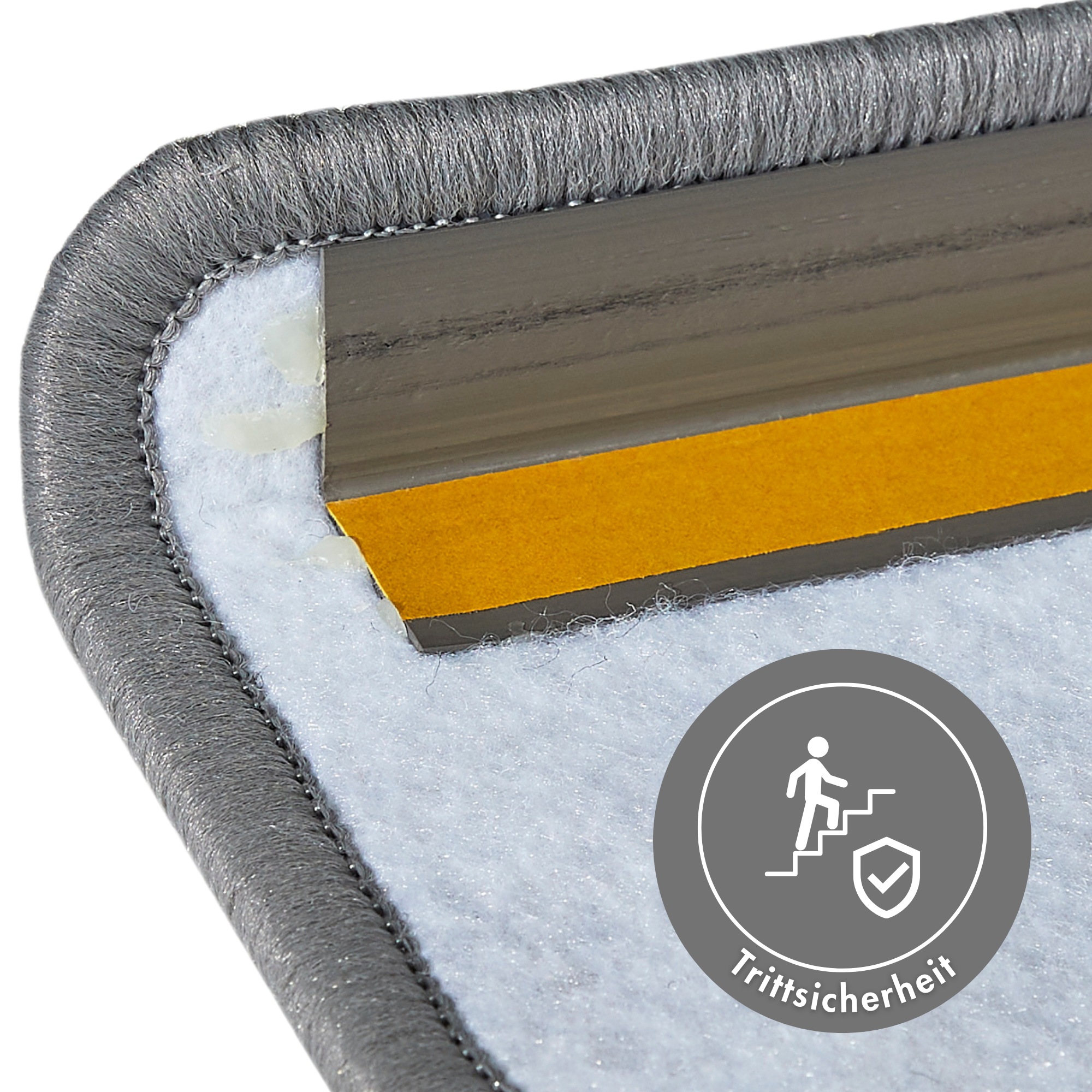 Andiamo Tapis de marche »Leo, Made in Poland« Semicirculaire 6 mm Höhe boucle grossière chinée, autocollante, 15 pièces dans un set