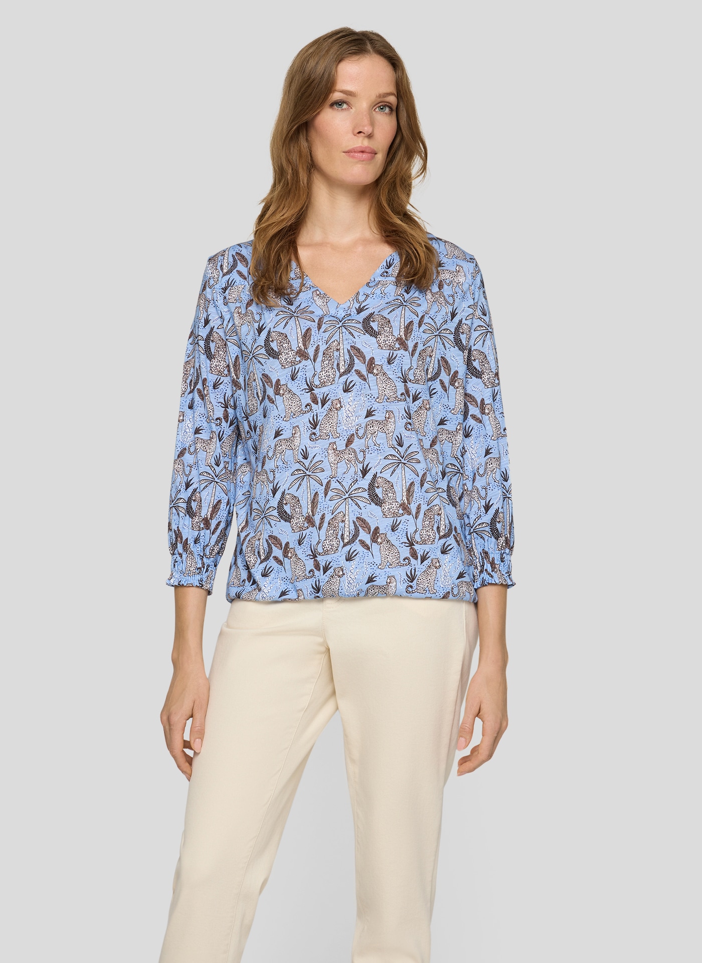 Image of Rabe V-Shirt mit grafischem Muster und 3/4 -Arm