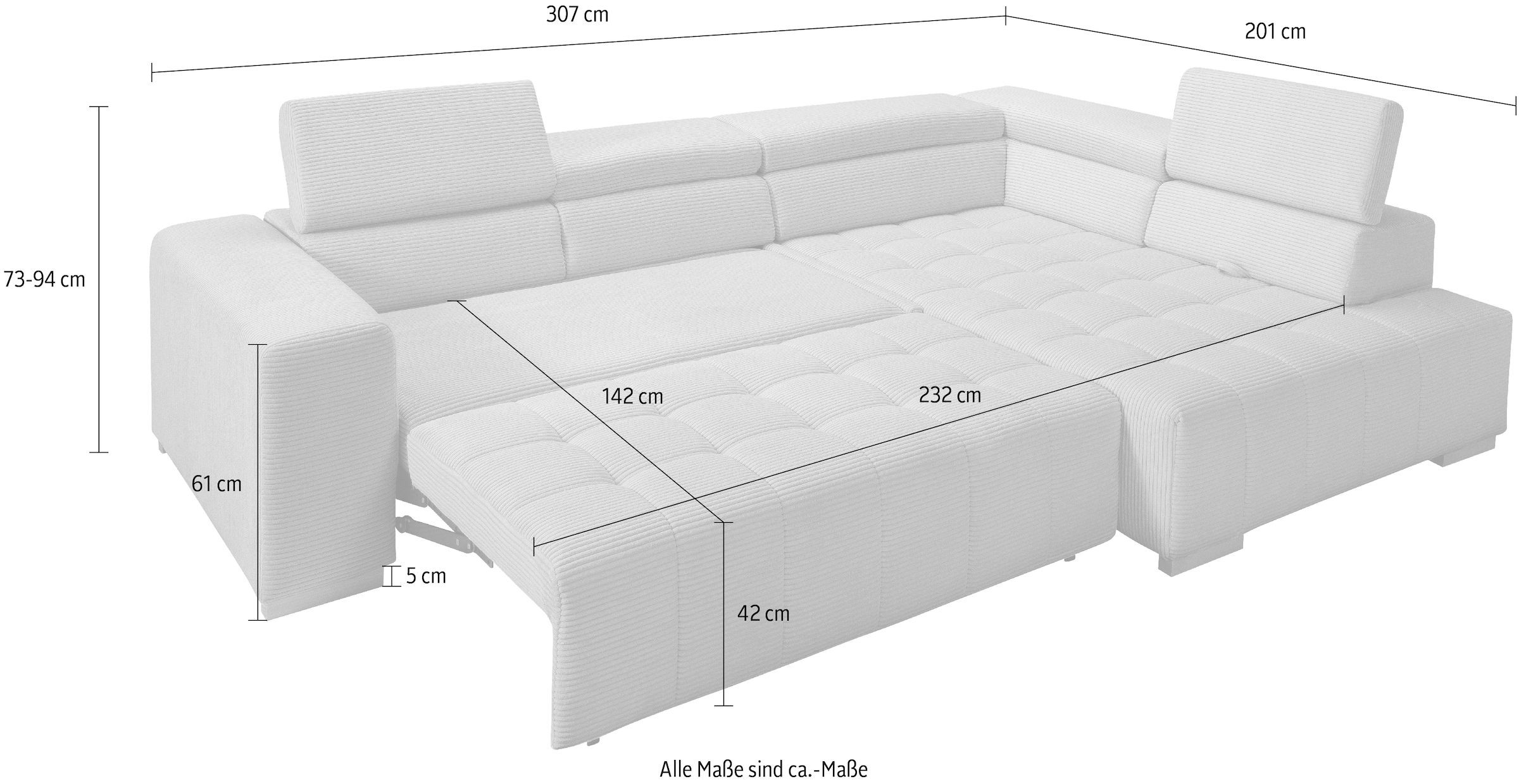 exxpo - sofa fashion Ecksofa »Elianos, hoher Sitzkomfort, aufwendige Kreuzsteppung im Sitz, L-Form«, inkl. Kopfteil- und Sitztiefenverstellung, wahlweise mit Bettfunktion