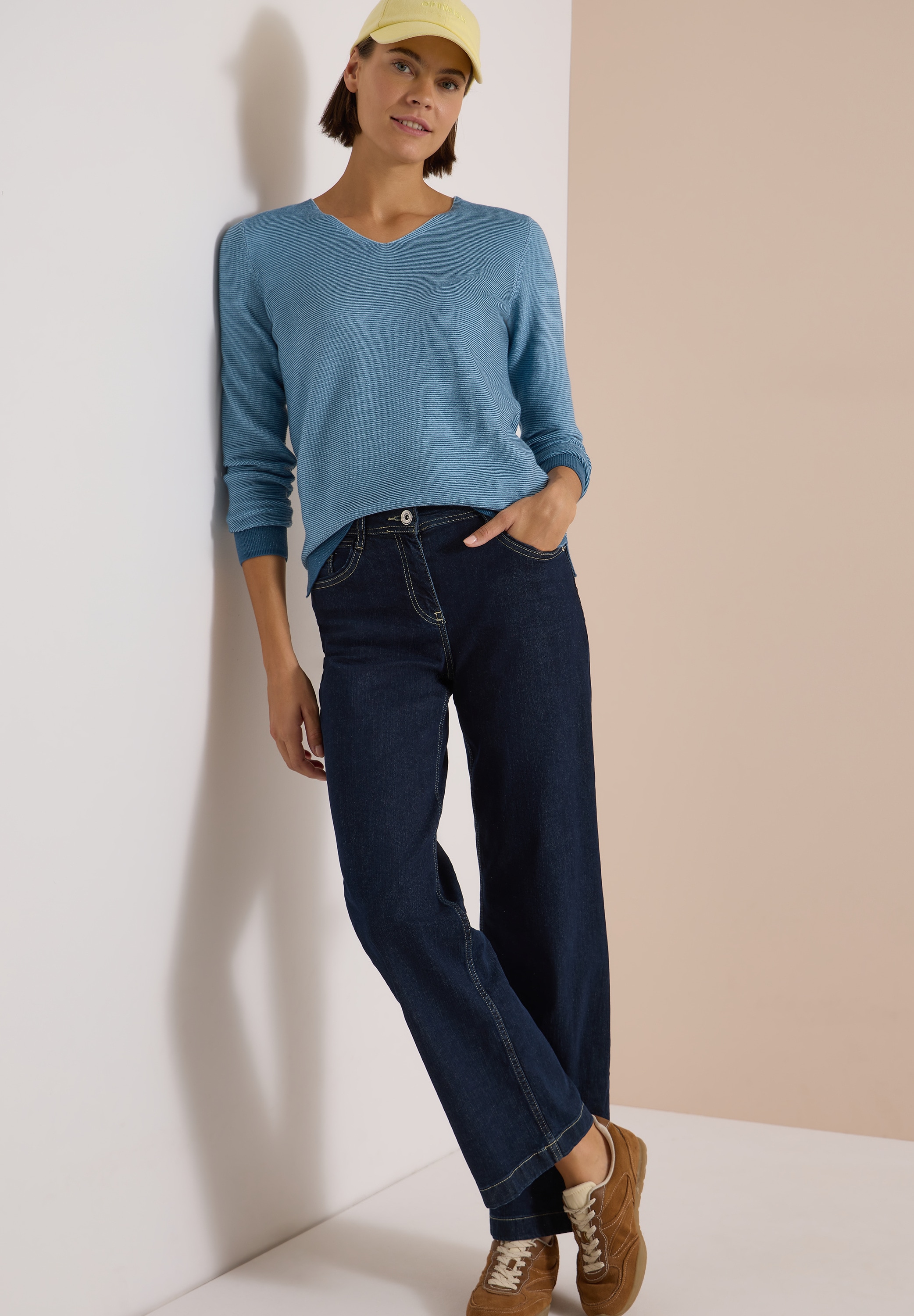 Cecil Strickpullover im Two-Tone-Look mit V-Neck