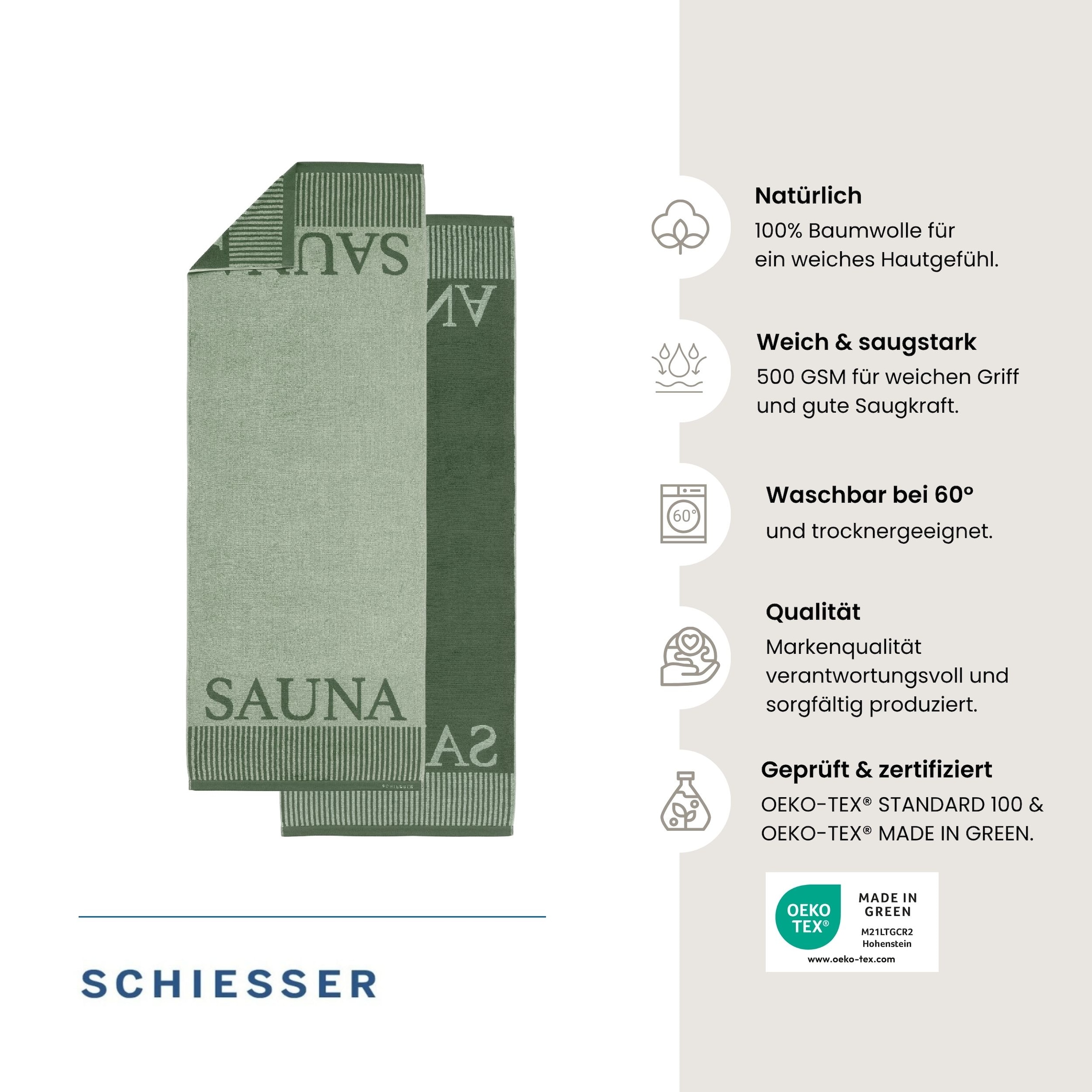 Schiesser Saunatuch »Rom aus garngefärbtem, kuschelweichem Baumwollfrottier« OEKO-TEX® MADE IN GREEN