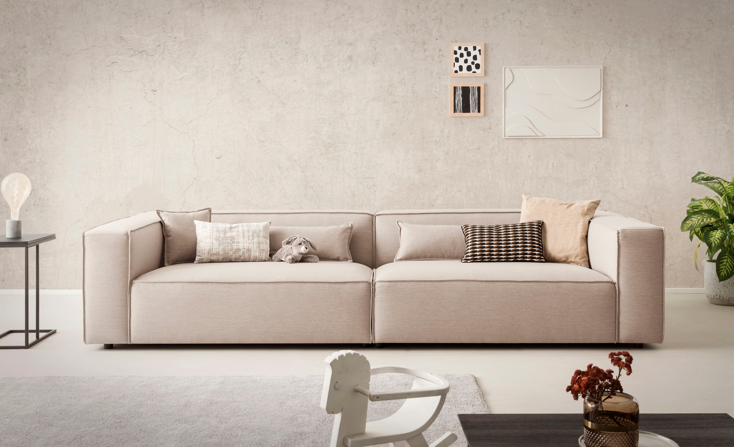 LeGer Home by Lena Gercke 3-Sitzer »PIARA, XXL Sofa mit Kedernaht, Big-Sofa in Cord oder Leinenoptik«, schwarze Füsse, bequemer Sitzkomfort, extra tiefe Sitzfläche