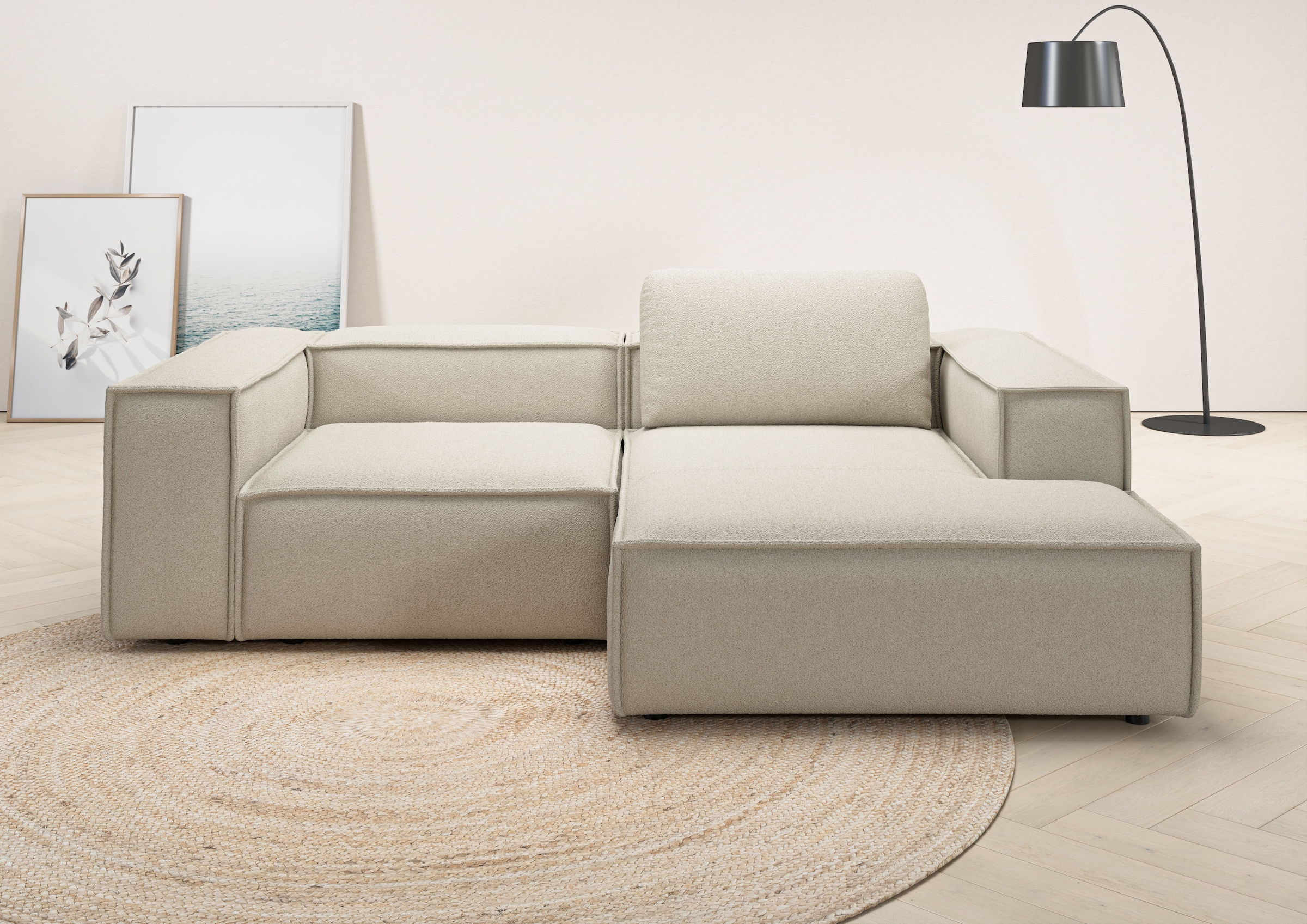 Image of Home affaire Ecksofa "Watertown, kompakte L-Form, Japandi Design, 246 cm Breite" modernes Ecksofa mit Bouclébezug, platzsparend & bequem
