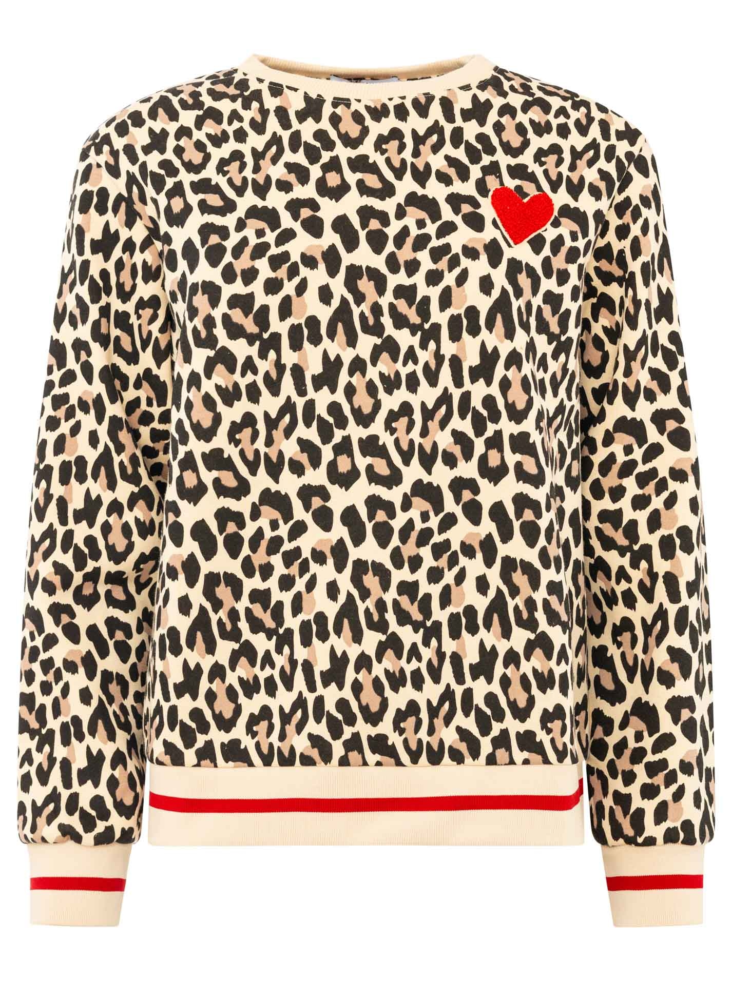 Zwillingsherz Sweatshirt »"Leo Love"«, Mini Me, Rundhals, elastische Bündchen, Leo-Allover, Herzpatch
