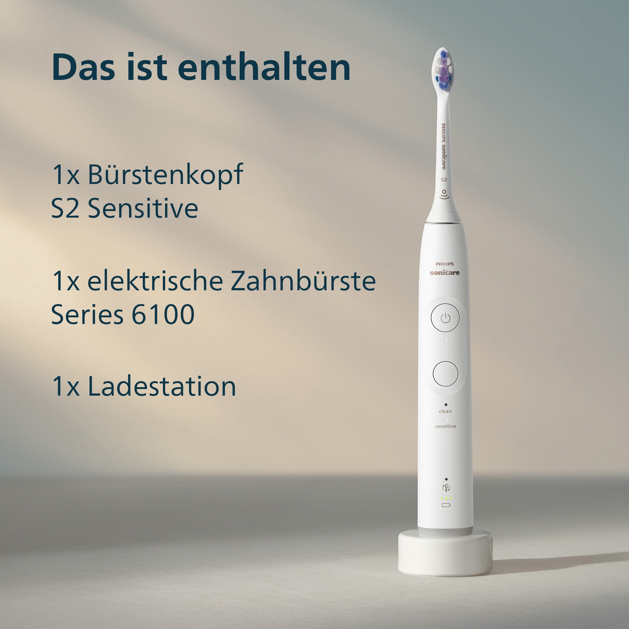Philips Sonicare Brosse à dents électrique »Series 6100 HX7400/01« 1 cuis Aufsteckbürsten mit visueller Andruckkontrolle, 5 Putzeinstellungen, inkl. Ladegerät