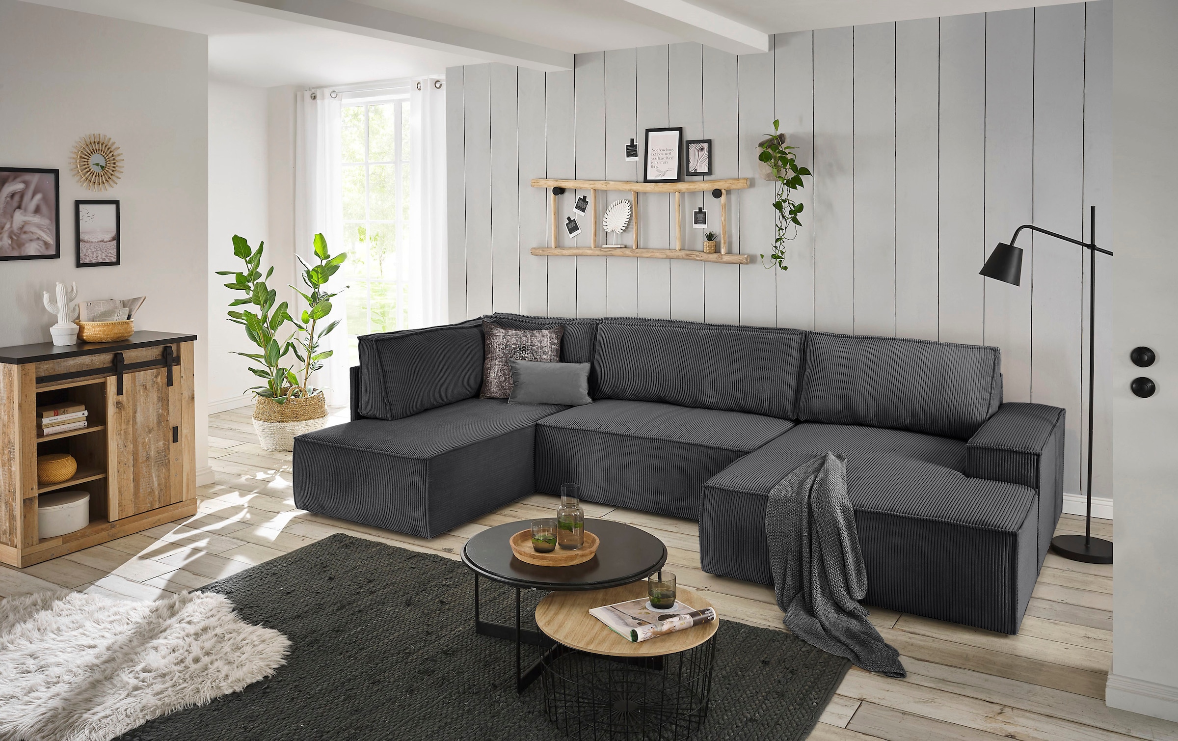 Home affaire Wohnlandschaft »SHERWOOD U-Form, 329 cm - OTTO. Verlässliche Qualität.« Schlaffunktion m. Bettkasten (194x139 cm), Cord, Vintage, Samtvelours