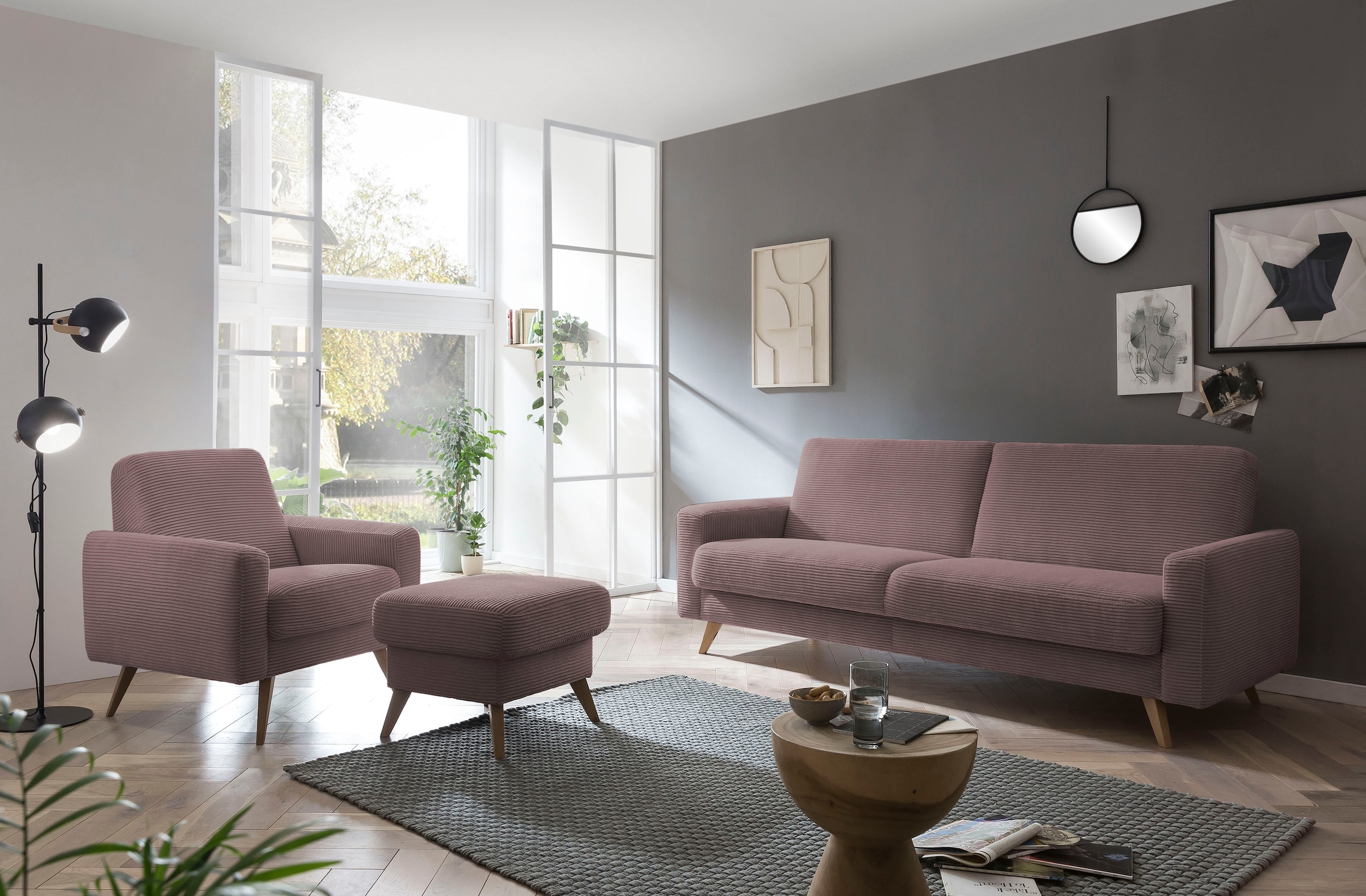 exxpo - sofa fashion Sessel »Samso, Loungesessel« elegant und bequem, aktueller Cord Bezug