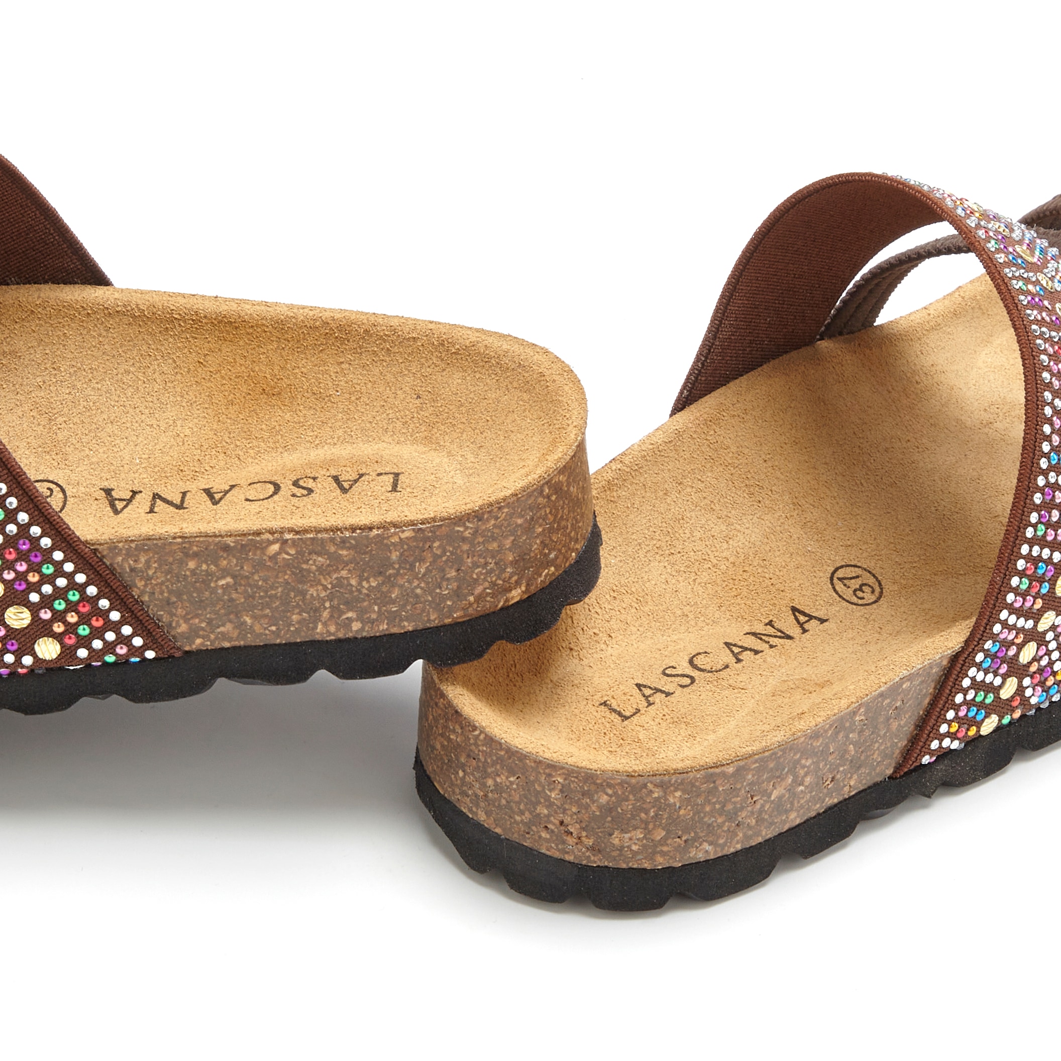LASCANA Pantolette »Mule, Sandale, offener Schuh, Sommerschuh,«  mit Komfortkorkfussbett aus Leder und elastischen Riemen