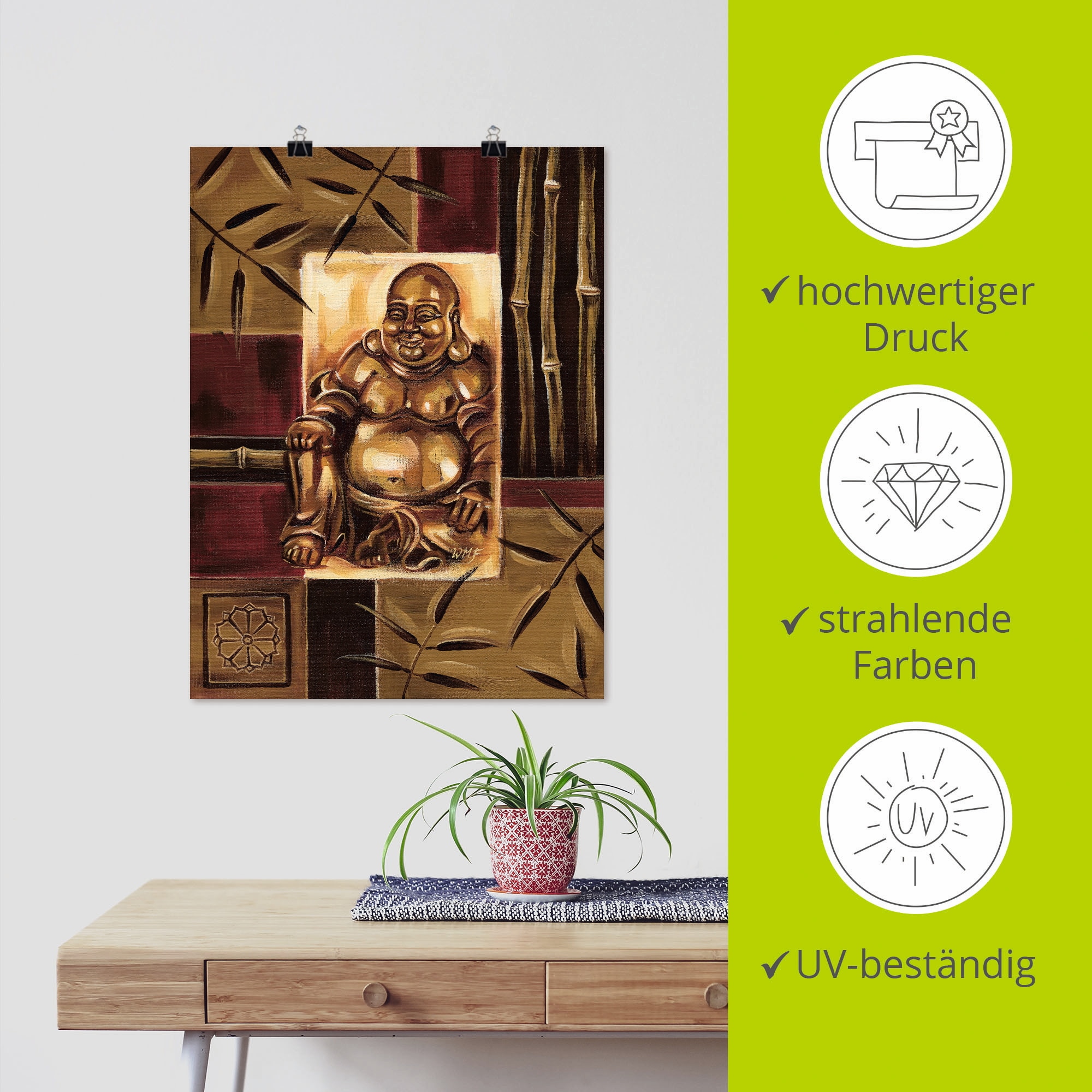 Artland Wandbild »Lachender Buddha«, Religion, (1 St.), als Leinwandbild, Poster in verschied. Grössen