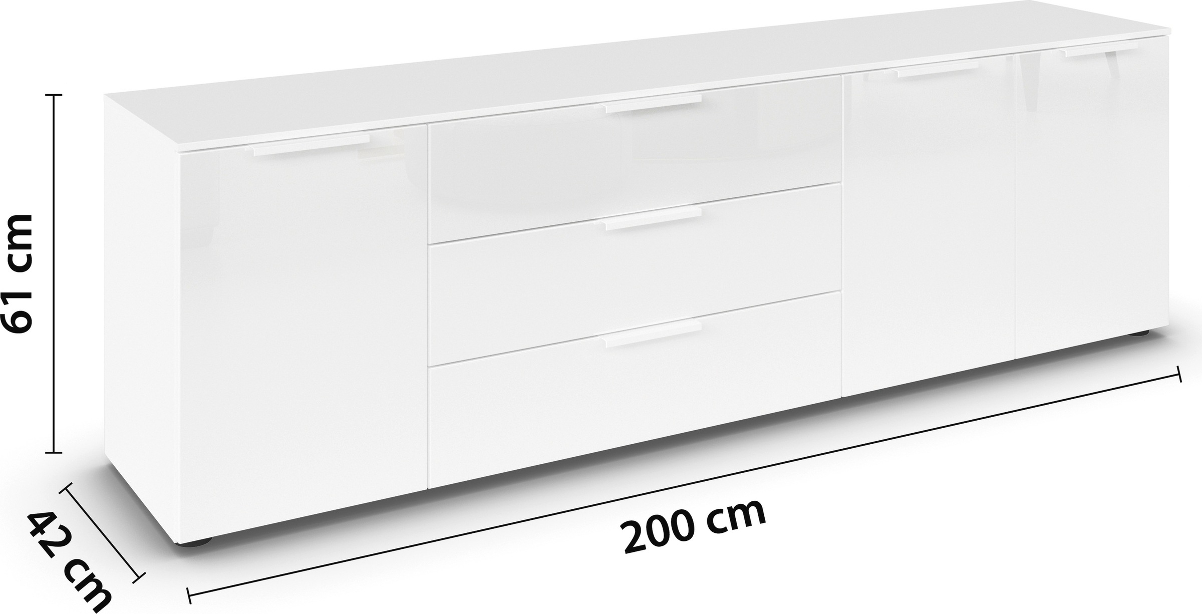 rauch Commode combinée »Kommode Türkommode Sideboard Kombikommode FLIPP mit Glasfront« Largeur 200 cm avec 2 étagères,  3 portes avec 3 tiroirs et fonction soft-close ainsi que façade en verre