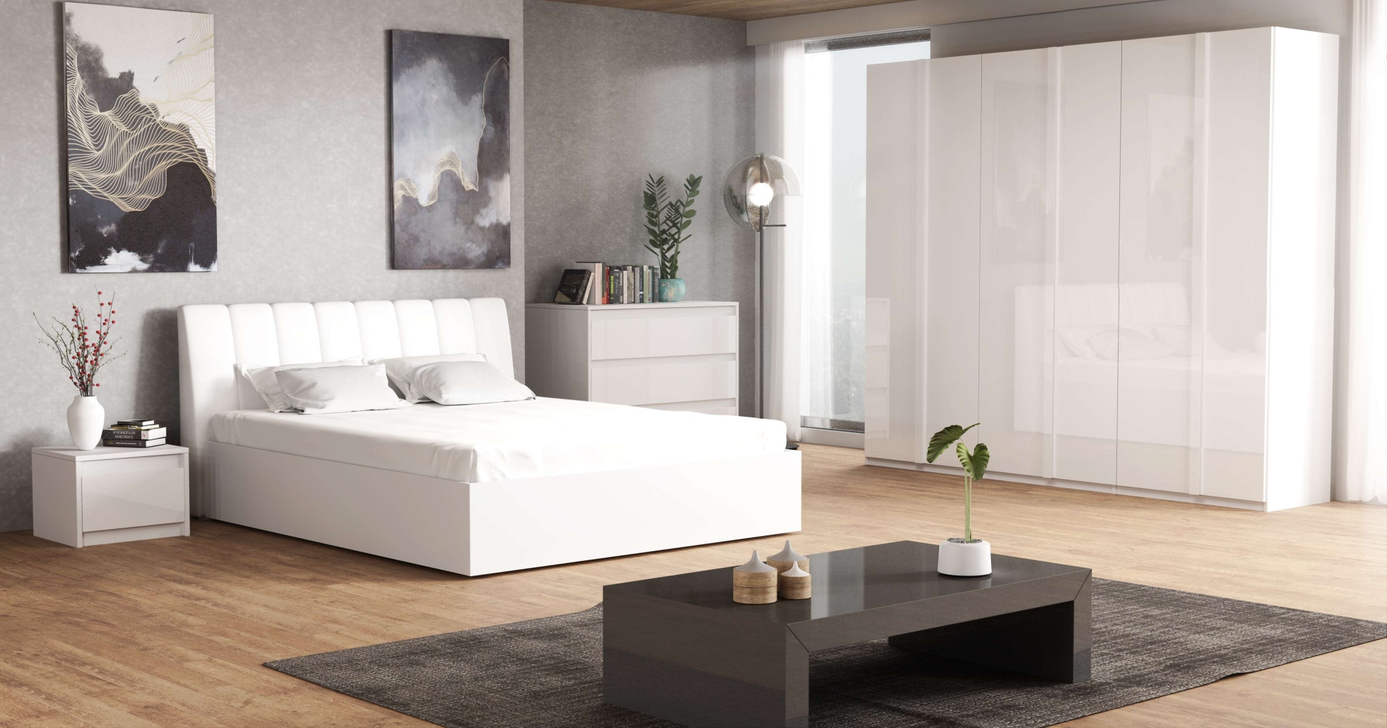 INOSIGN Kleiderschrank »Kleiderschrank Malissa mit Regalen und Kleiderstangen«, Garderobe mit 4 Hochglanz-Drehtüren, BxTxH 181x59x237 cm