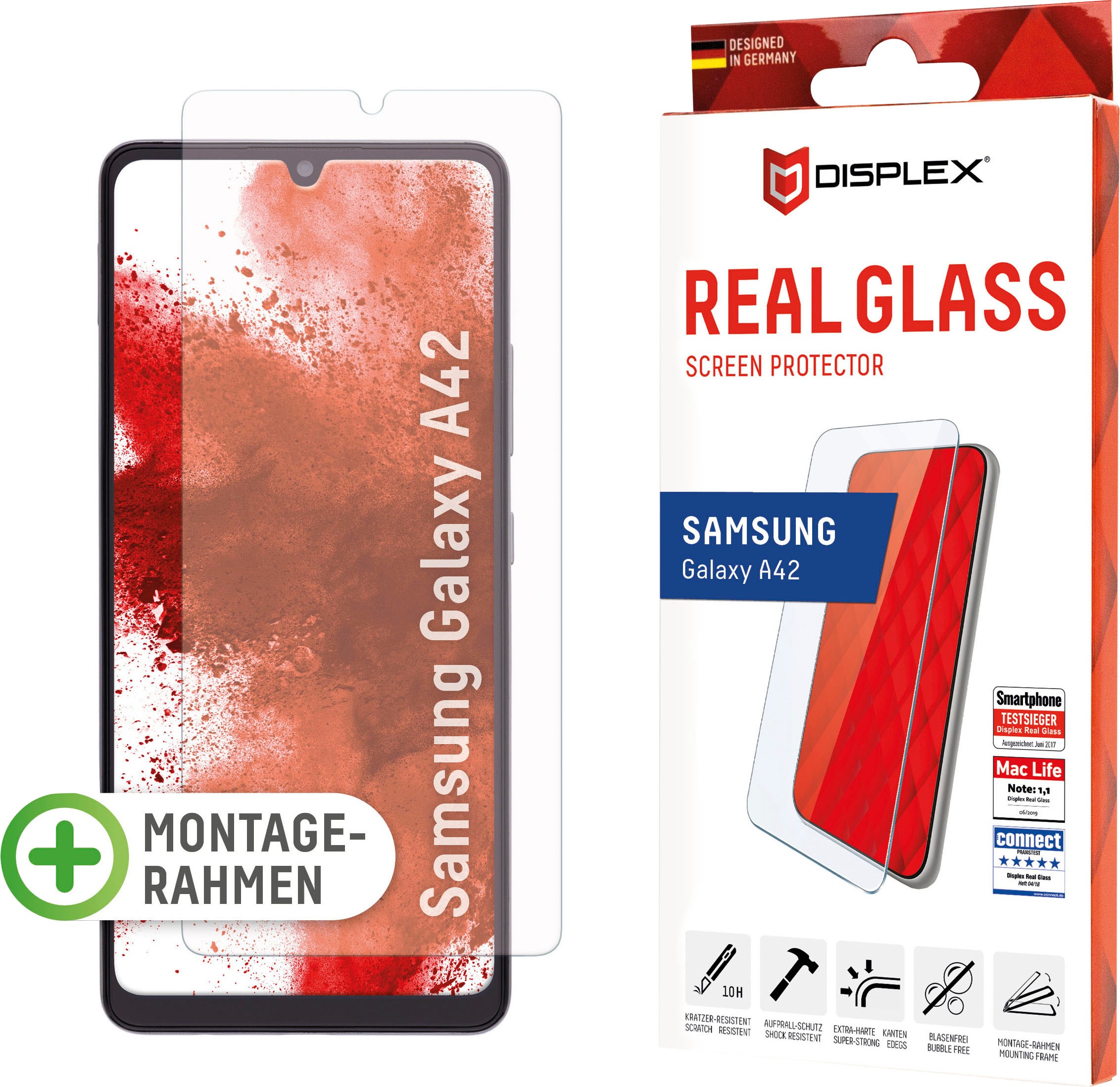 Image of Displex Displayschutzfolie »DISPLEX Real Glass Panzerglas für Samsung Galaxy A42 (6,6"), 10H Tempered Glass, mit Montagerahmen, 2D«, für Samsung Galaxy A42 bei Ackermann Versand Schweiz