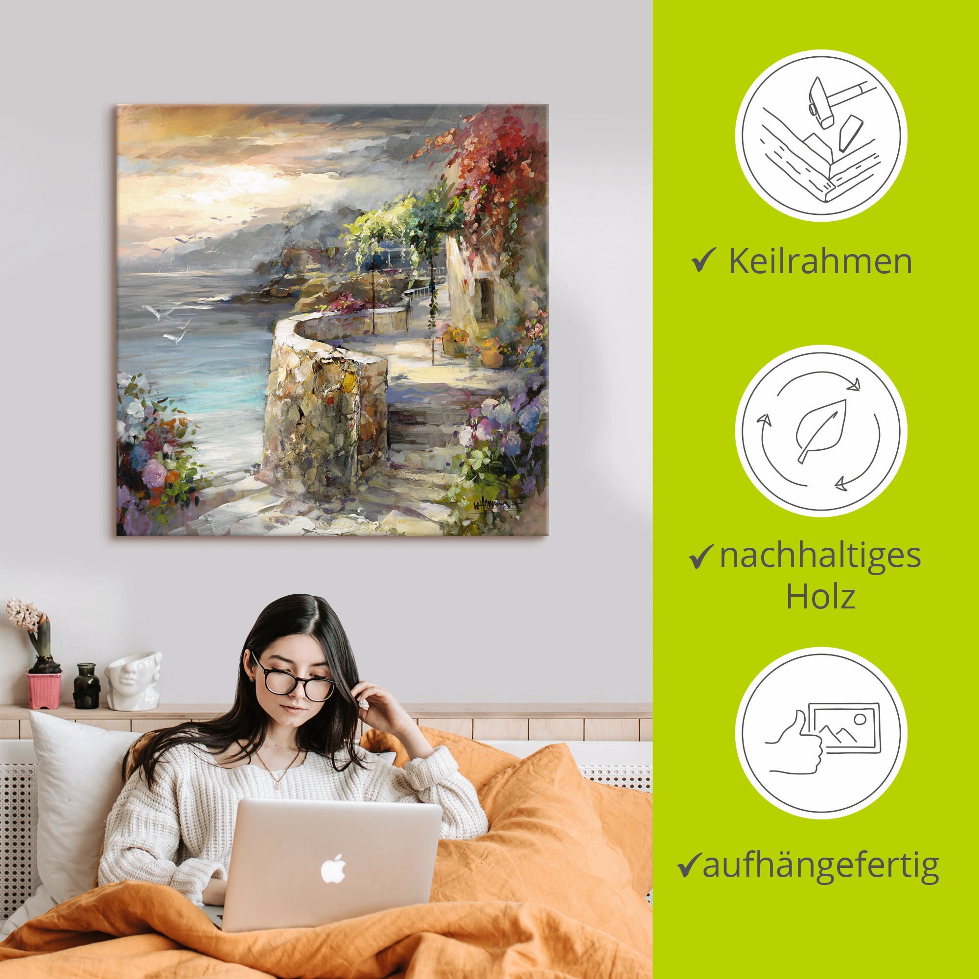 Artland Tableau sur toile »Möwen und Sonnenuntergang« 1 cuis tlg. auf Holzrahmen gespannt