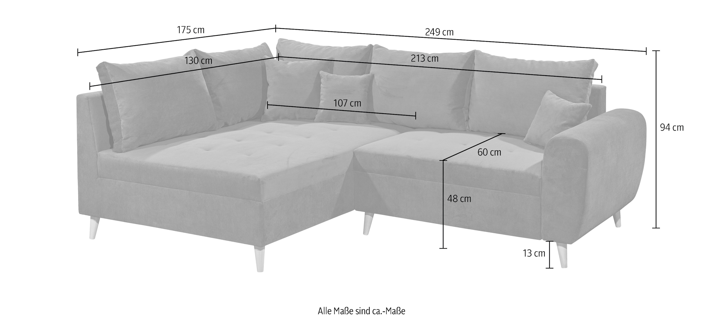 ED EXCITING DESIGN Ecksofa »Calanda L-Form« mit Hocker & 3 Zierkissen