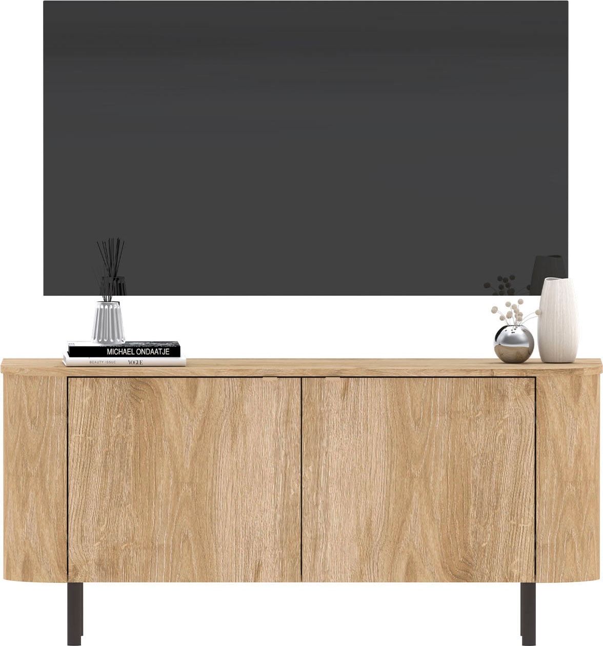 Home affaire Lowboard »Murano, 131 cm breit, 2 Türen, TV-Schrank, TV-Kommode, Medienboard« Formgebogenes MDF, Stirnseiten mit Rundung, Füsse und Griffe aus Metall